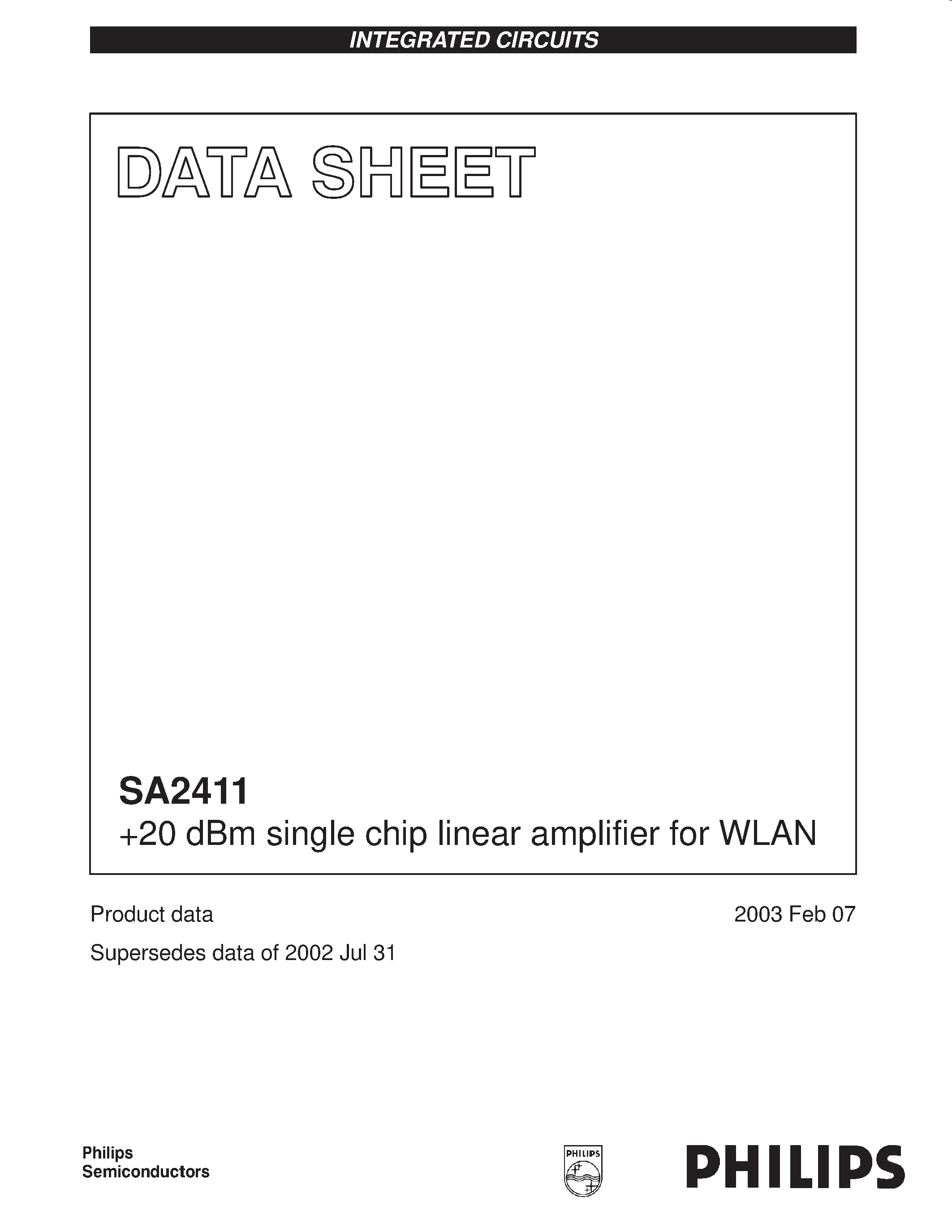 Datasheet SA2411 page 1 Datasheet SA2411 - +20 dBm single chip linear amplifier for WLAN page 1