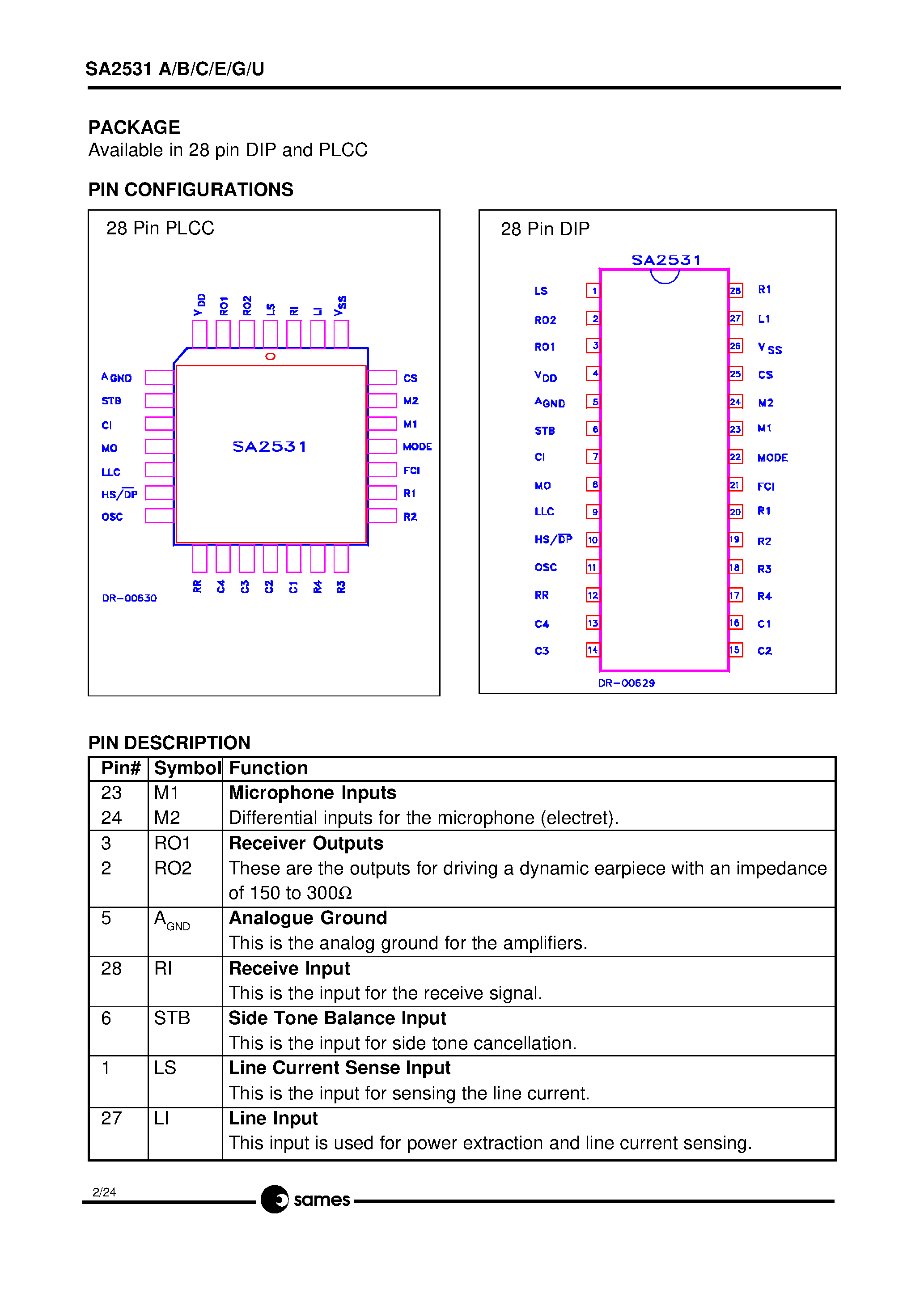 Datasheet SA2531 page 2 Datasheet SA2531 - VERSATILE SINGLE CHIP TELEPHONE WITH 14 NUMBER REPERTORY DIALLER page 2