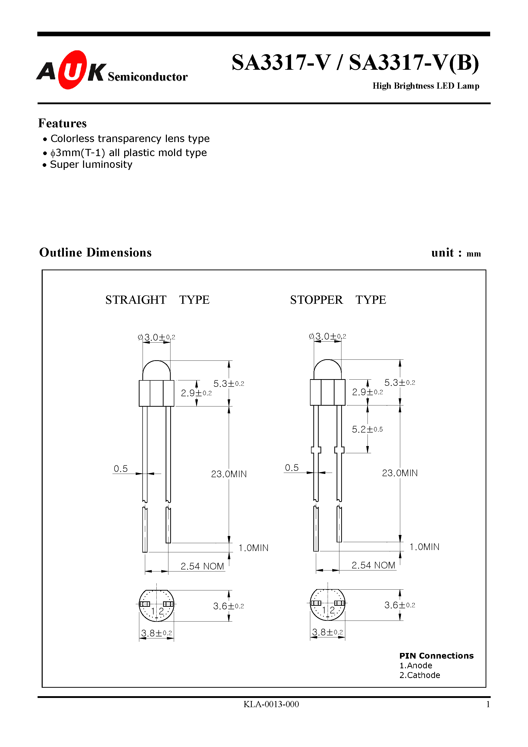 Datasheet SA3317-V page 1 Datasheet SA3317-V - High Brightness LED Lamp page 1