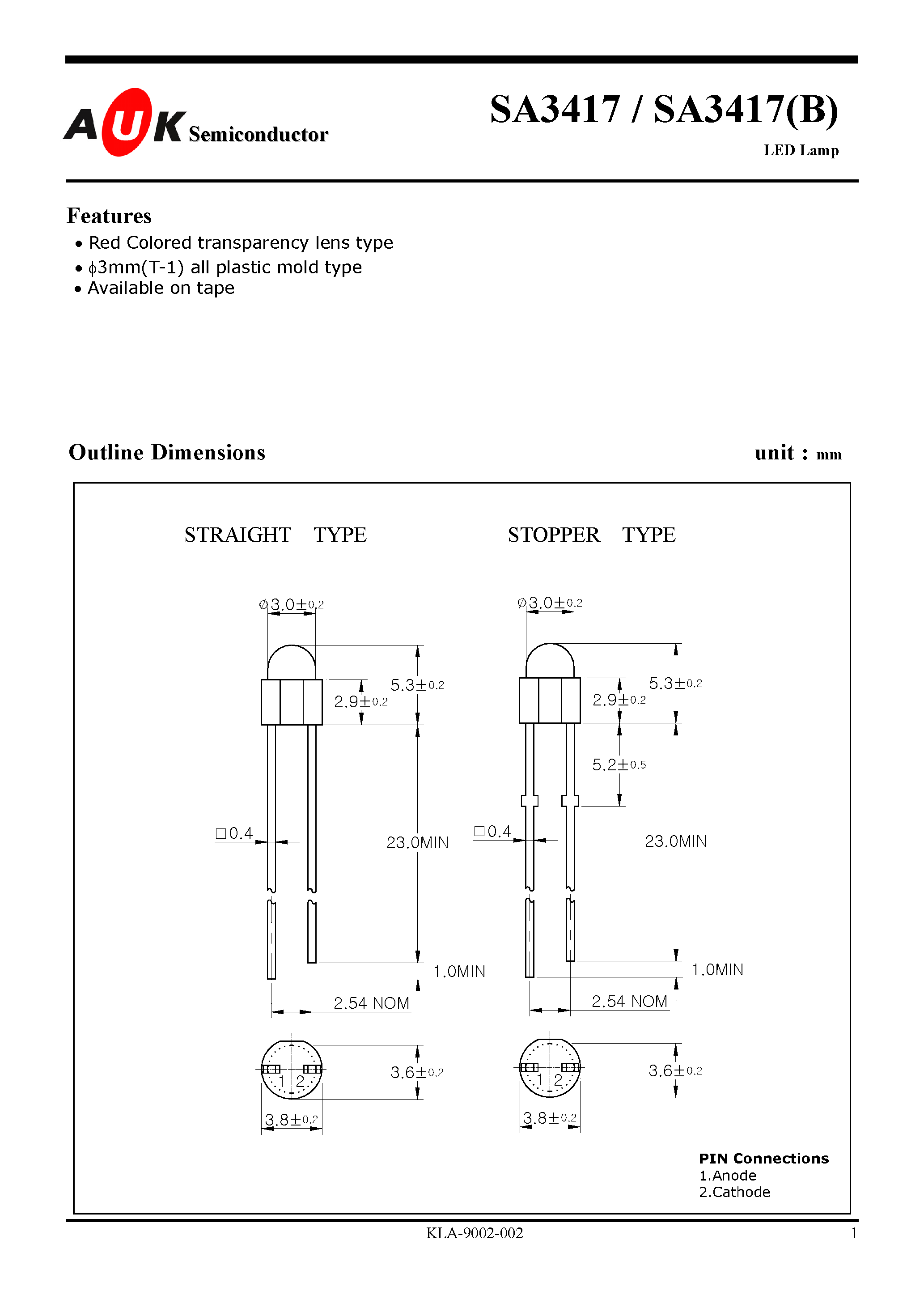 Datasheet SA3417 page 1 Datasheet SA3417 - LED Lamp page 1
