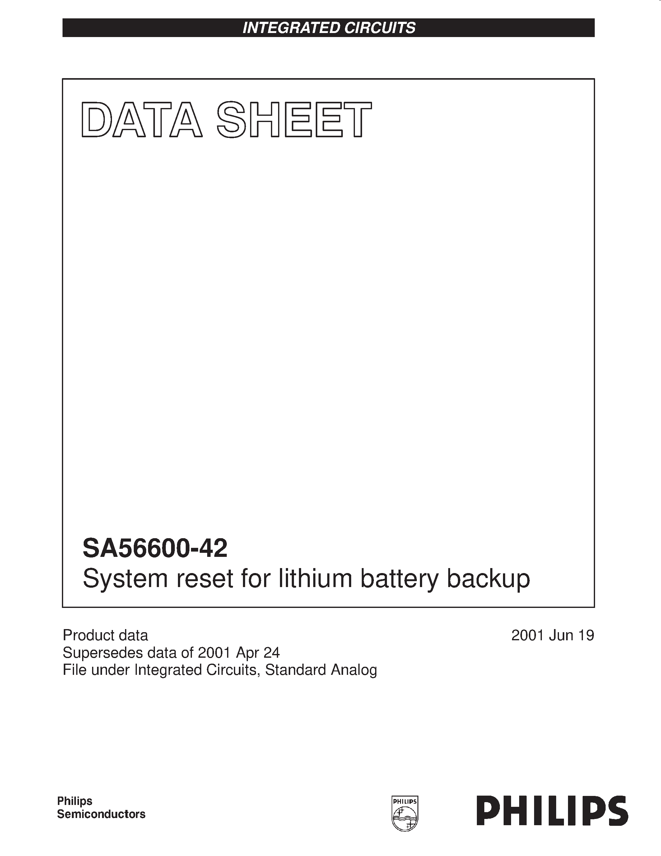 Datasheet SA56600-42 page 1 Datasheet SA56600-42 - System reset for lithium battery backup page 1