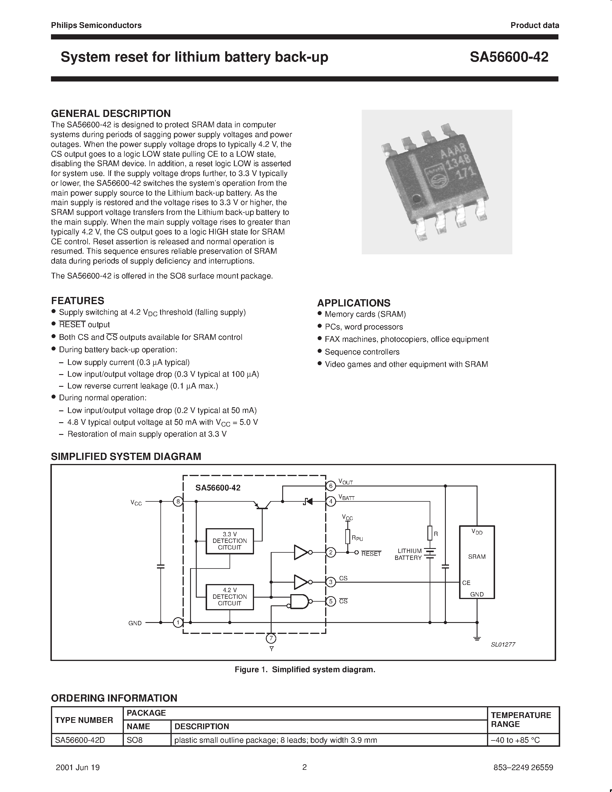 Datasheet SA56600-42 page 2 Datasheet SA56600-42 - System reset for lithium battery backup page 2