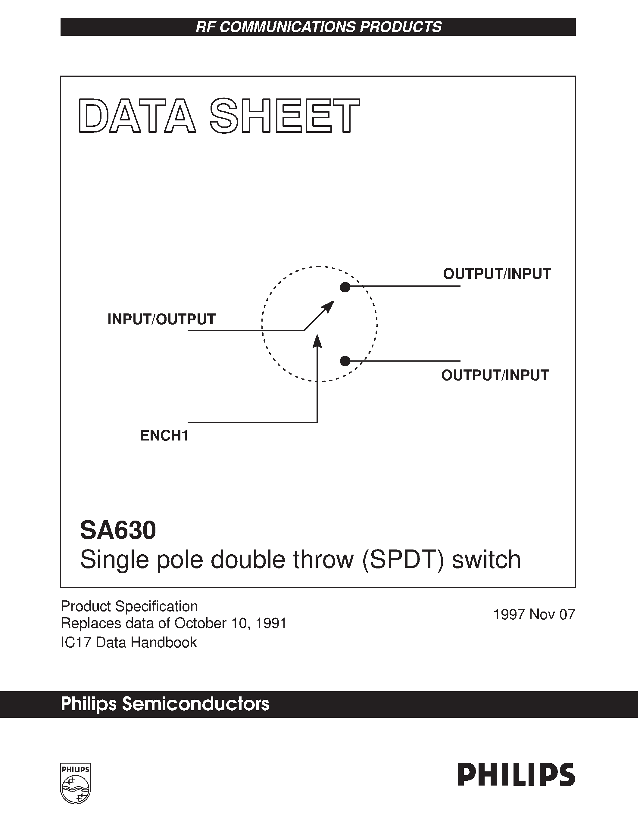 Datasheet SA630 page 1 Datasheet SA630 - Single pole double throw SPDT switch page 1