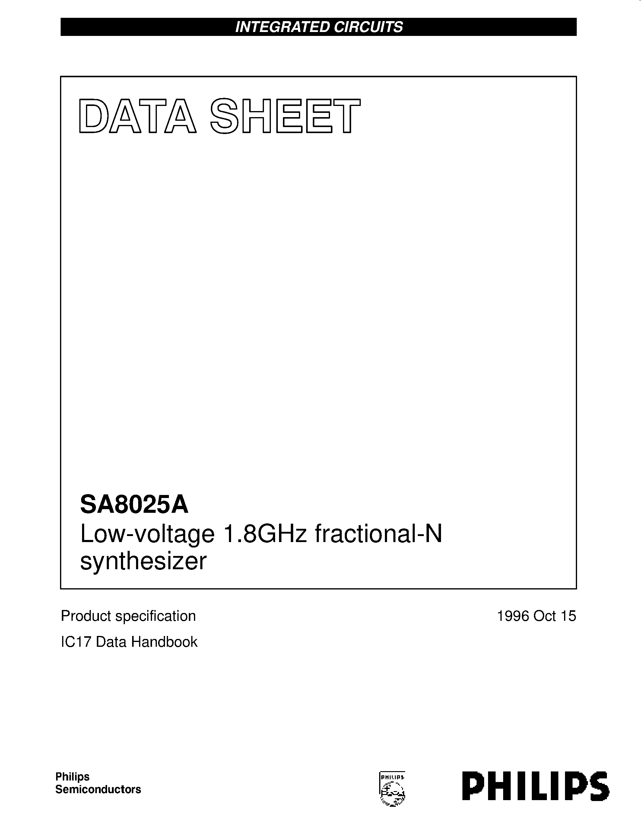 Даташит SA8025A - Low-voltage 1.8GHz fractional-N synthesizer страница 1