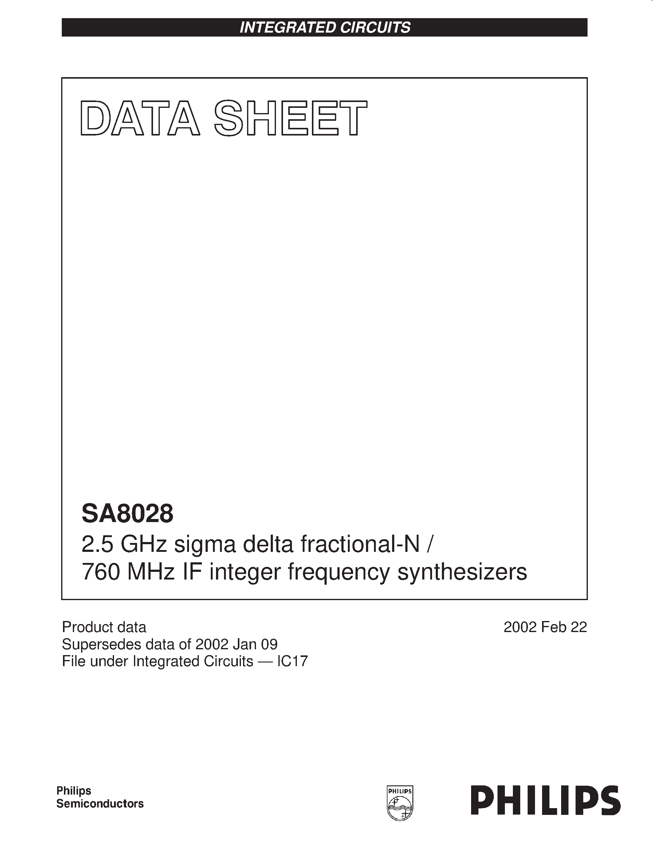 Datasheet SA8028 - 2.5 GHz sigma delta fractional-N / 760 MHz IF integer frequency synthesizers page 1
