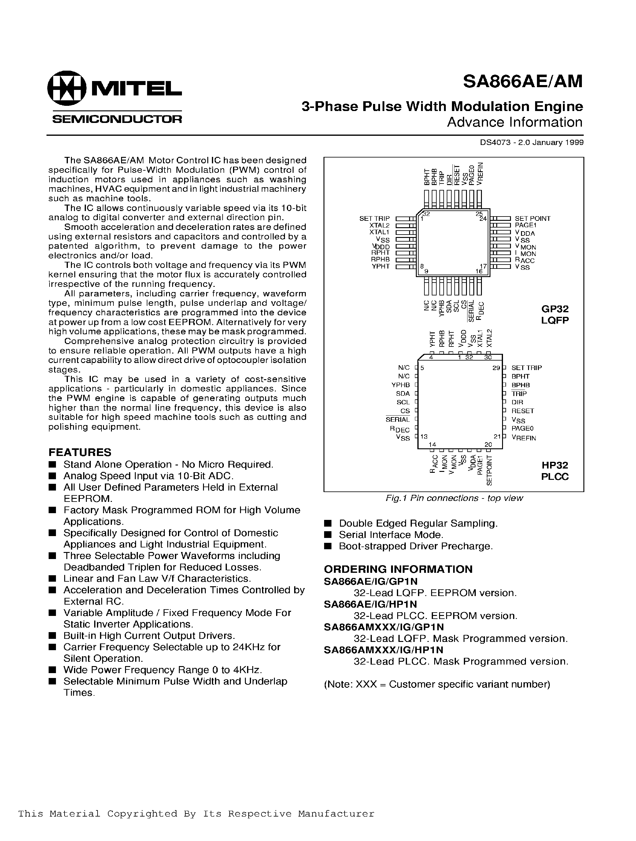 Datasheet SA866AE - 3-PHASE PULSE WIDTH MODULATION ENGINE page 1