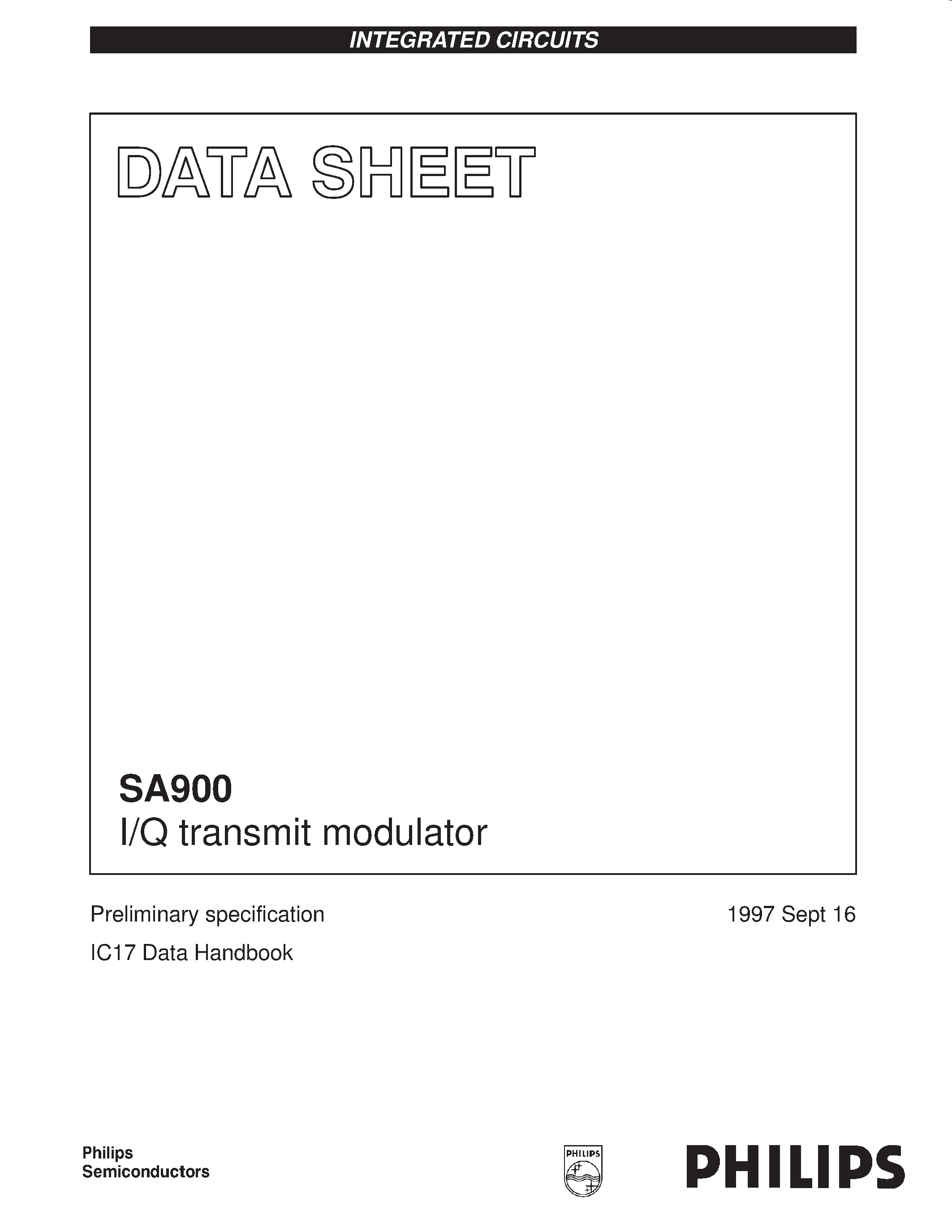 Datasheet SA900BE page 1 Datasheet SA900BE - I/Q transmit modulator page 1