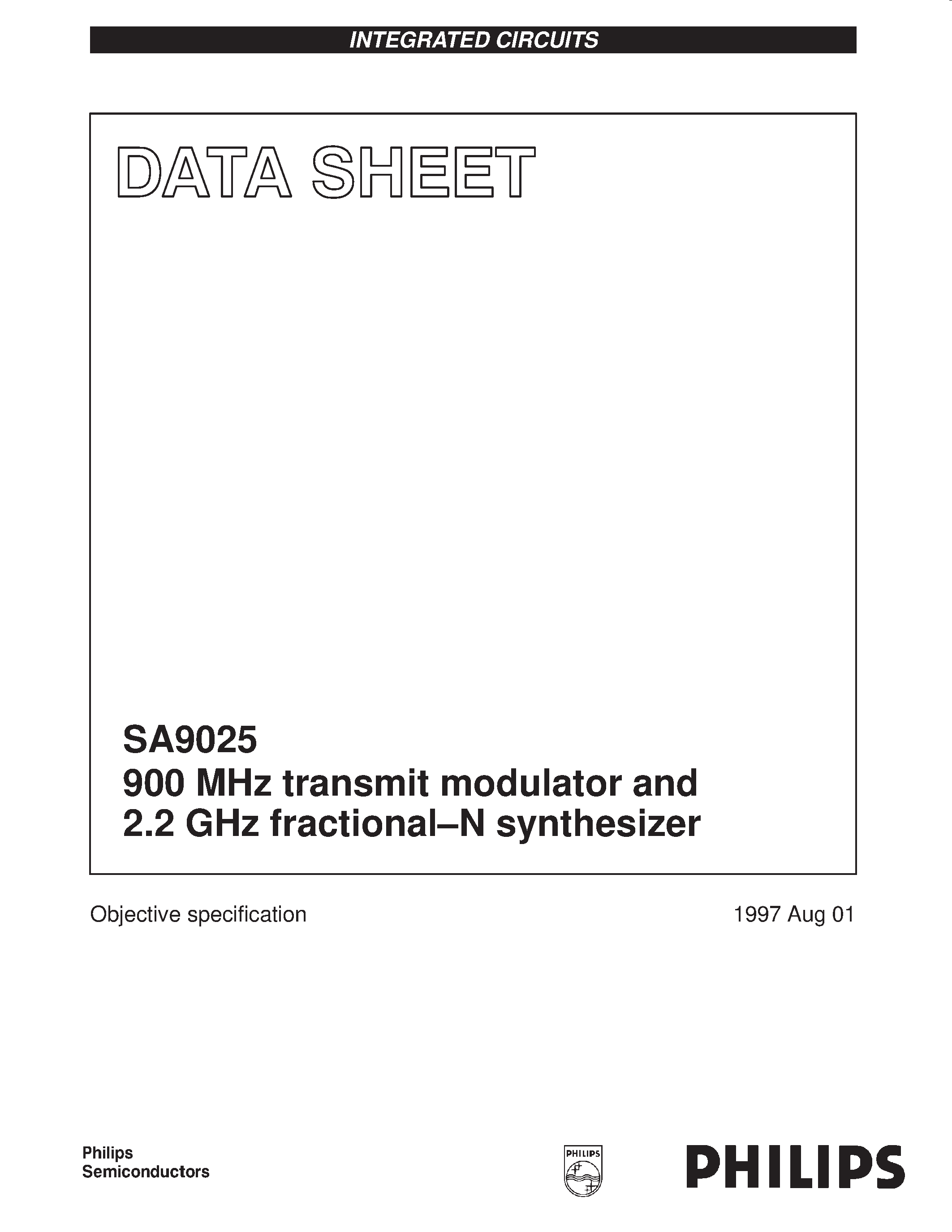 Datasheet SA9025 - 900 MHz transmit modulator and 2.2 GHz fractional-N synthesizer page 1