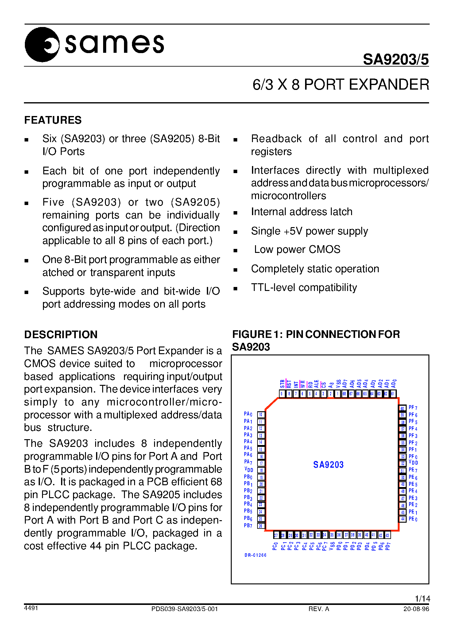Datasheet SA9203 - 6/3 X 8 PORT EXPANDER page 1