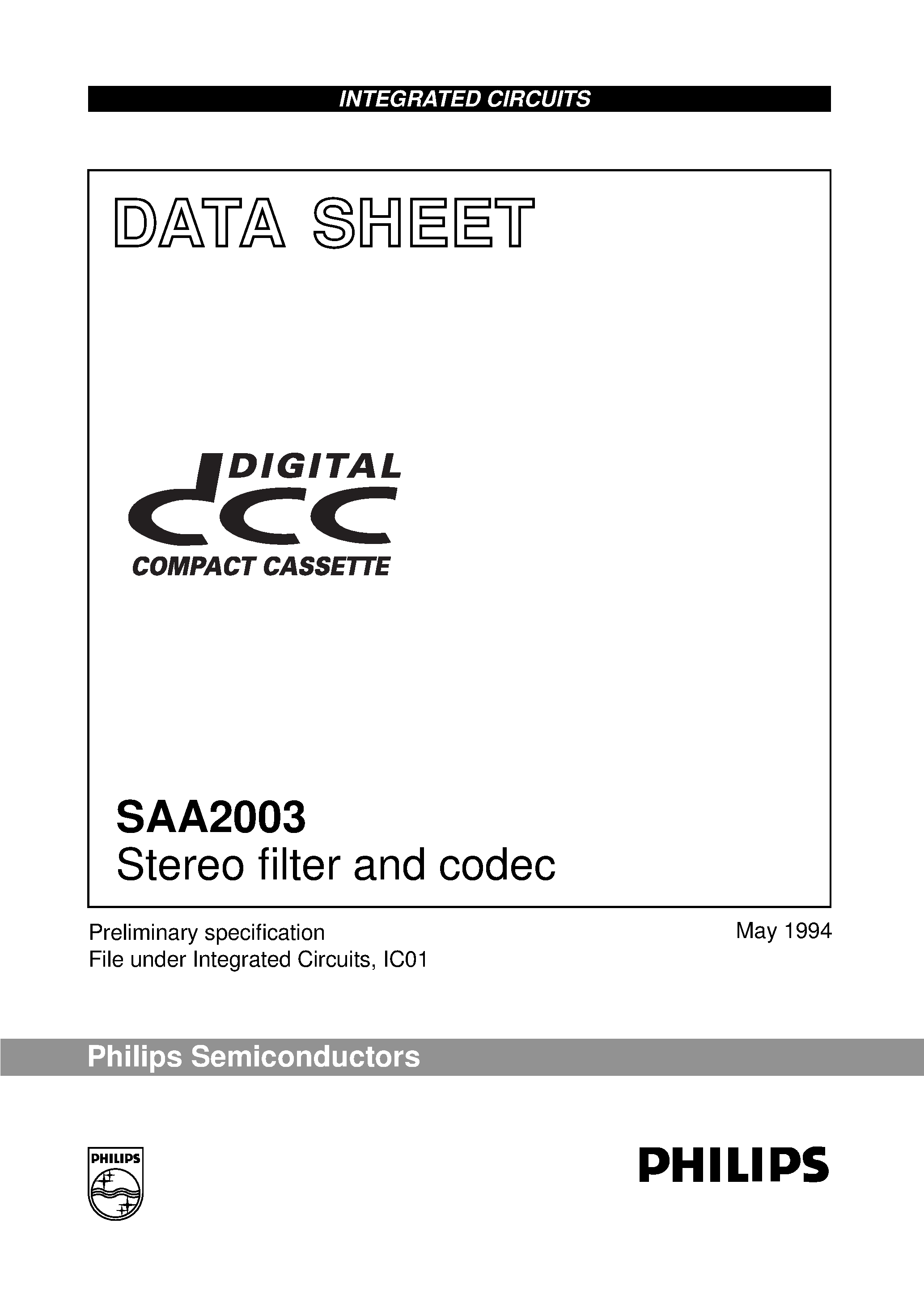 Datasheet SAA2003H page 1 Datasheet SAA2003H - Stereo filter and codec page 1