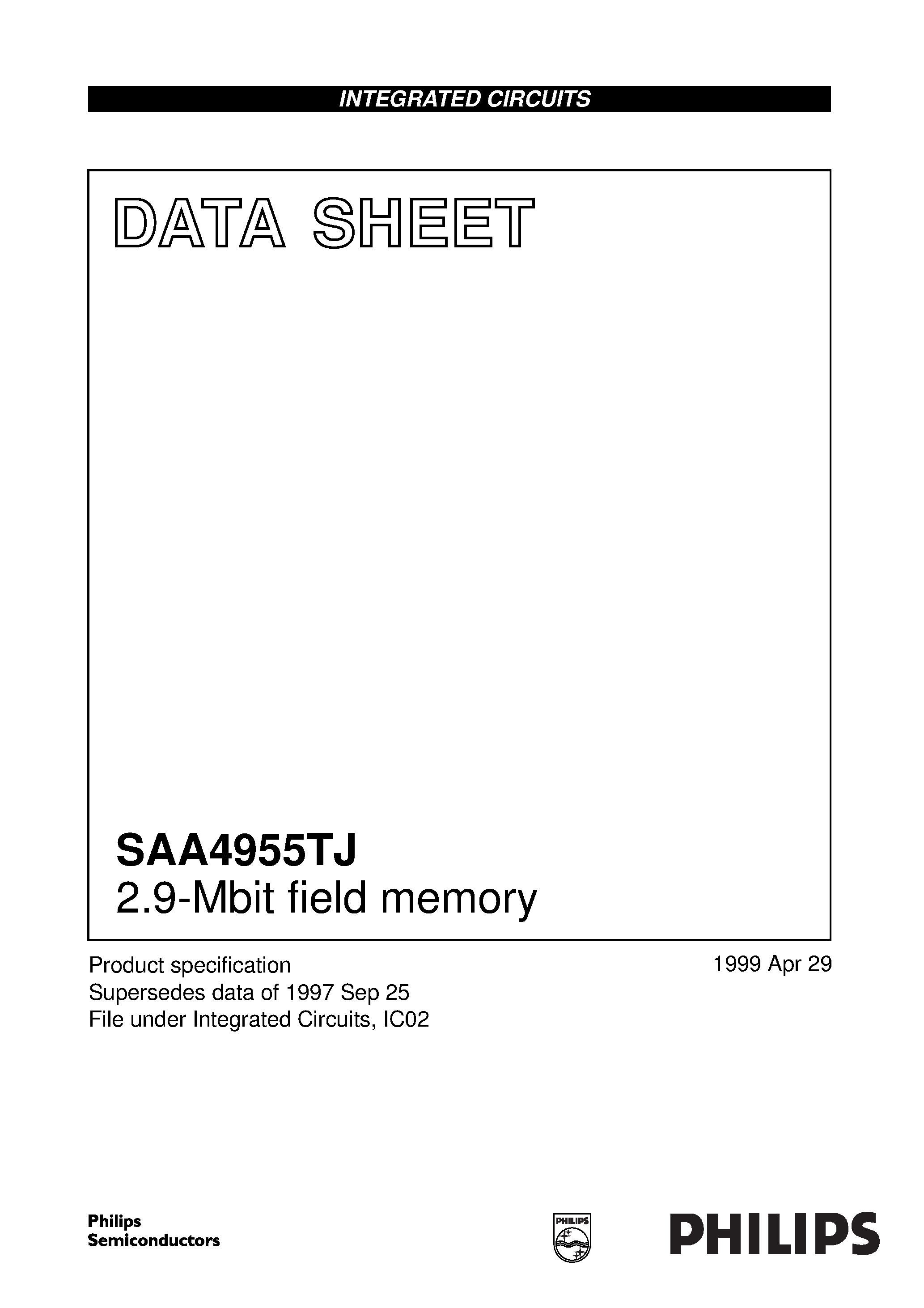 Datasheet SAA4955 - 2.9-Mbit field memory page 1