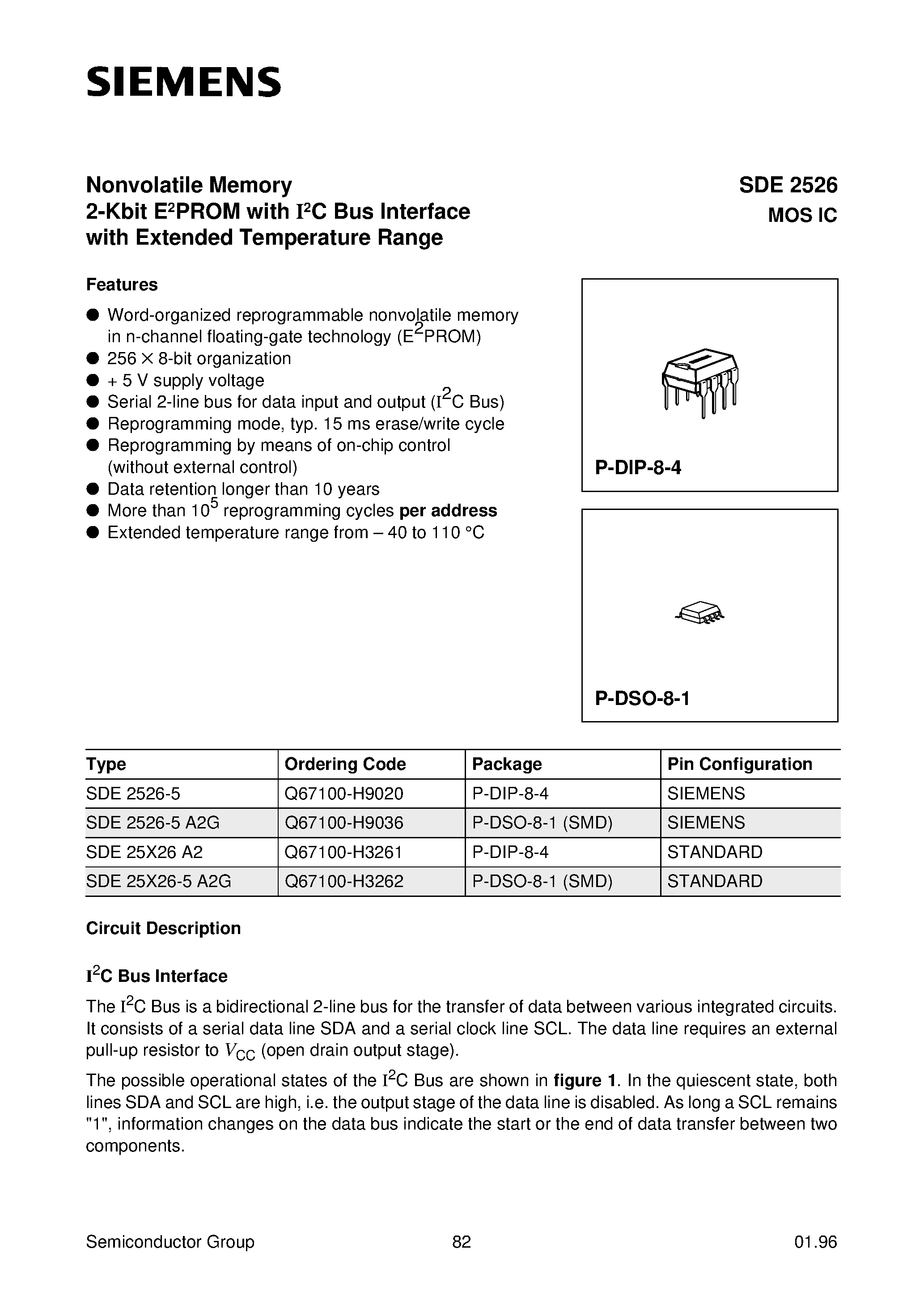 Datasheet SDE25X26-5A2G - Nonvolatile Memory 2-Kbit E2PROM with I2C Bus Interface with Extended Temperature Range page 1
