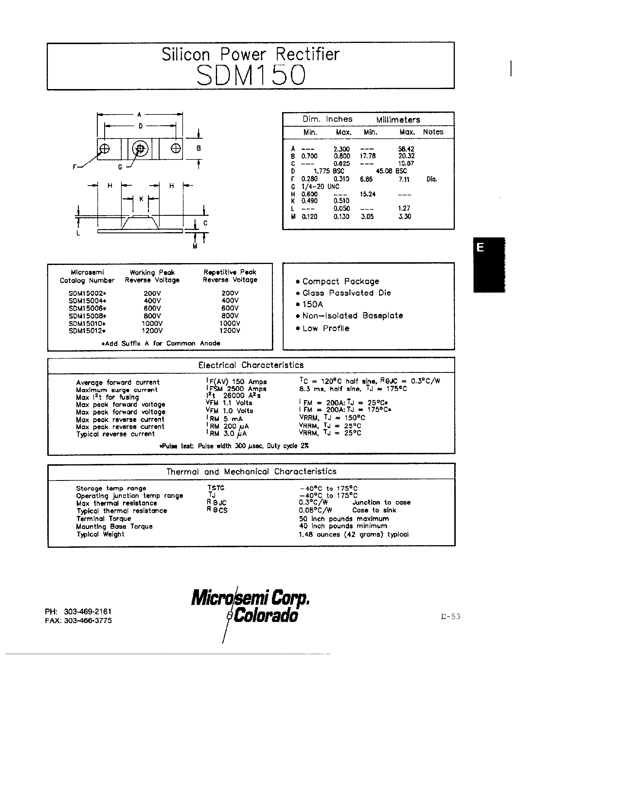Datasheet SDM150 page 1 Datasheet SDM150 - Silicon Power Rectifier page 1