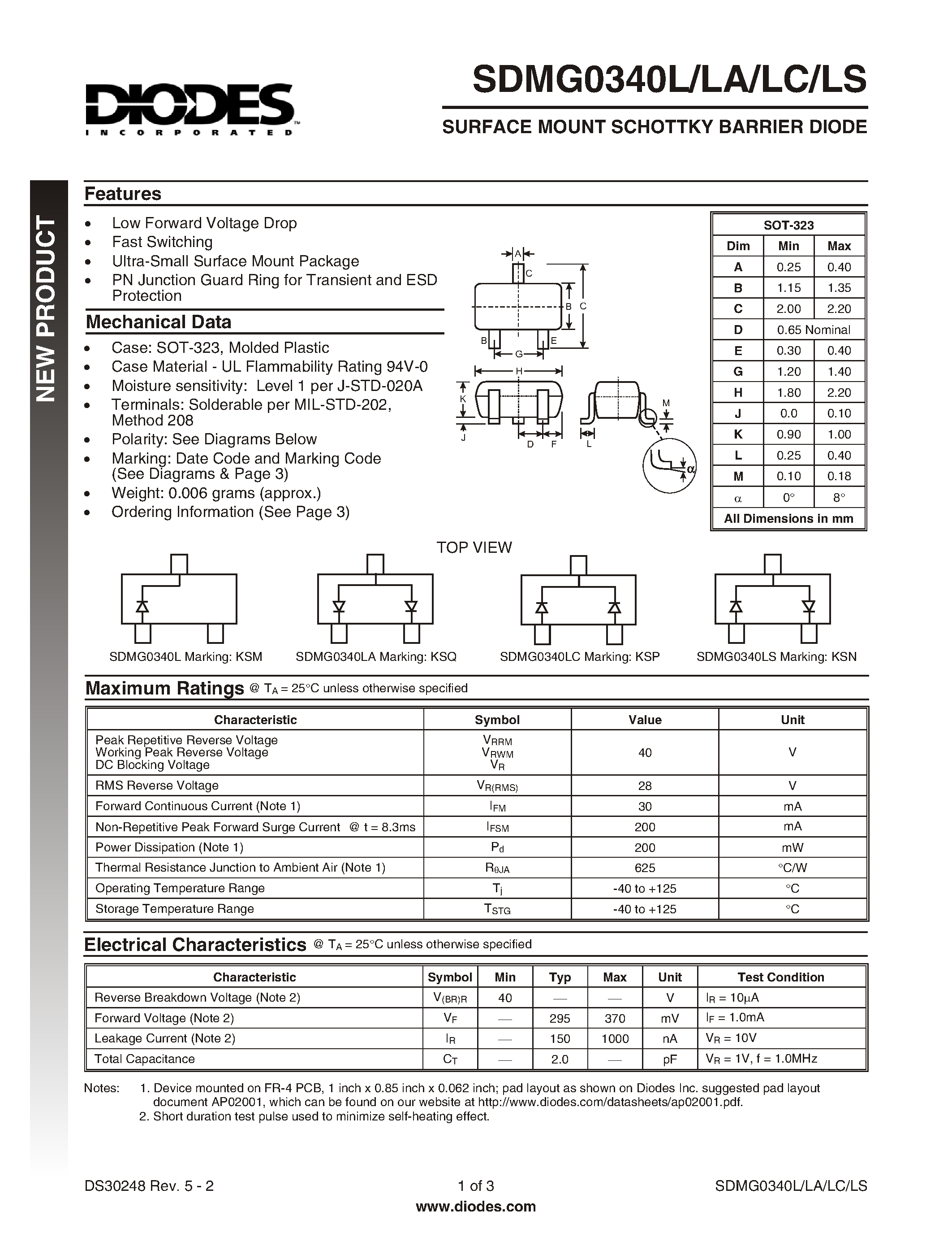 Datasheet SDMG0340LC-7 - SURFACE MOUNT SCHOTTKY BARRIER DIODE page 1