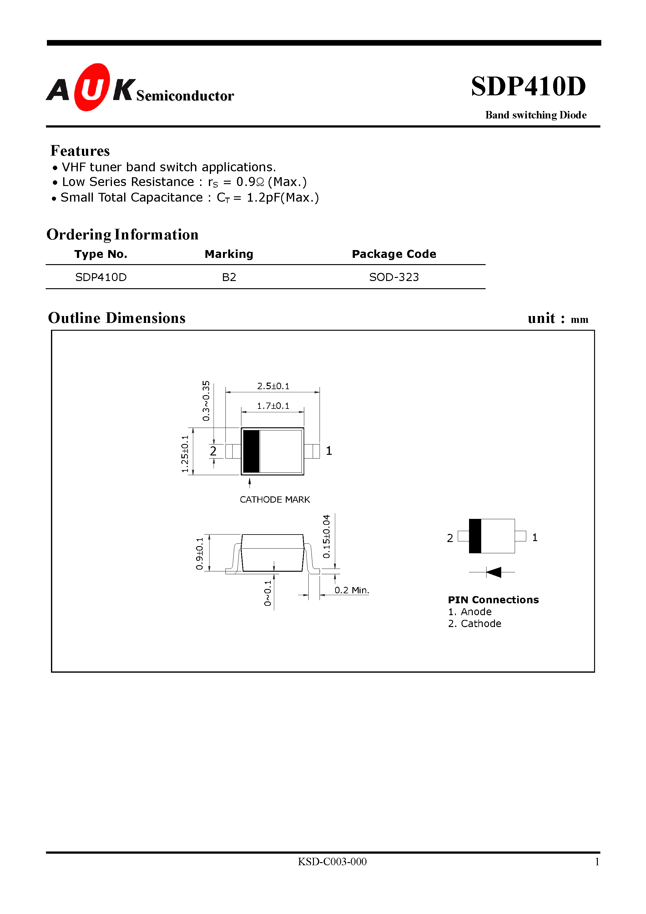 Datasheet SDP410D page 1 Datasheet SDP410D - Band switching Diode page 1