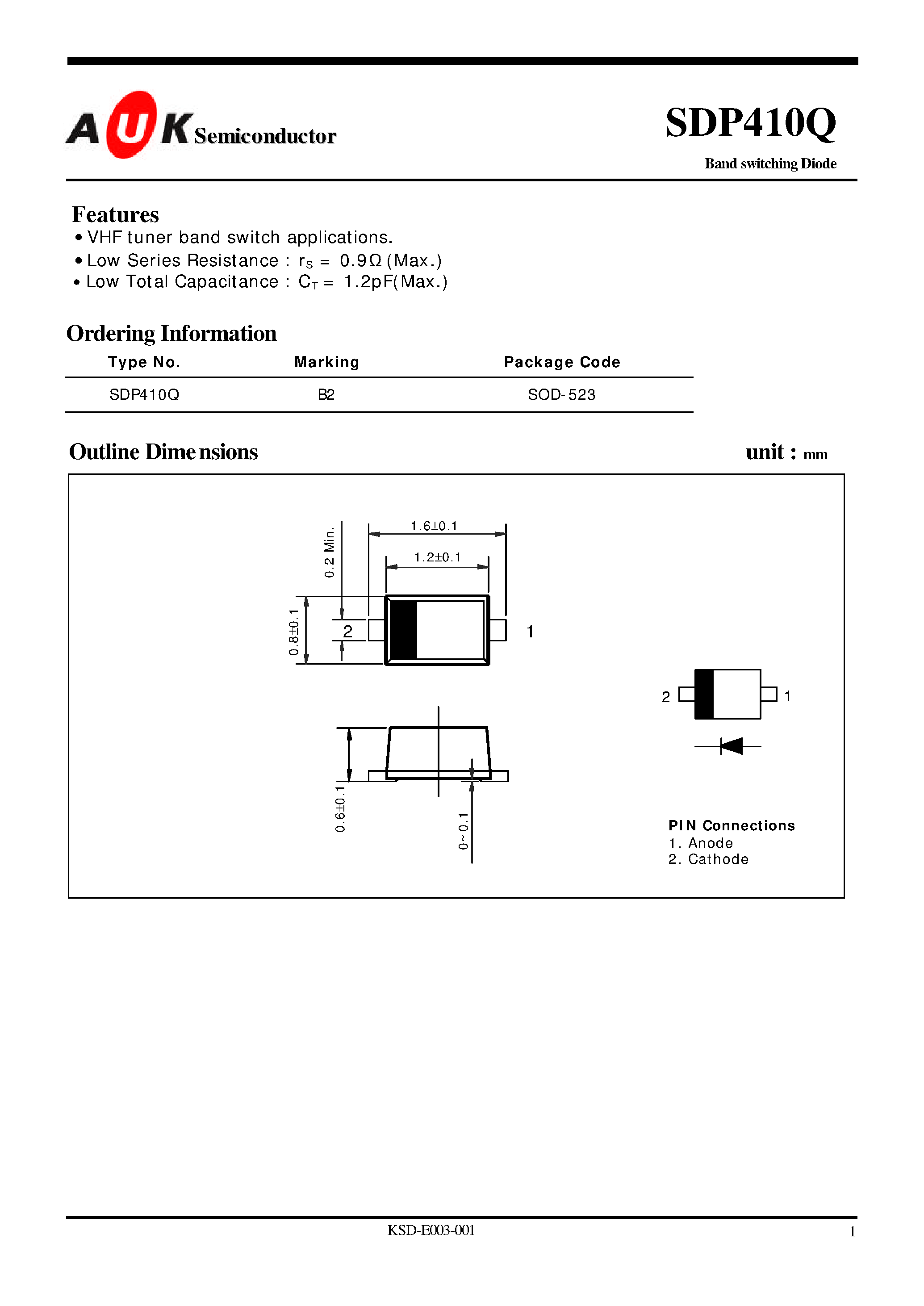 Datasheet SDP410Q page 1 Datasheet SDP410Q - Band switching Diode page 1