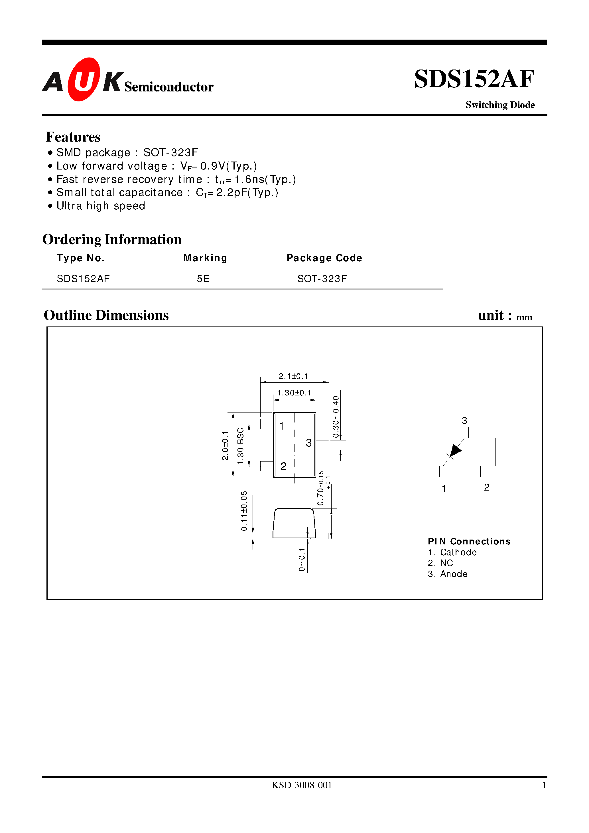 Datasheet SDS152AF page 1 Datasheet SDS152AF - Switching Diode page 1