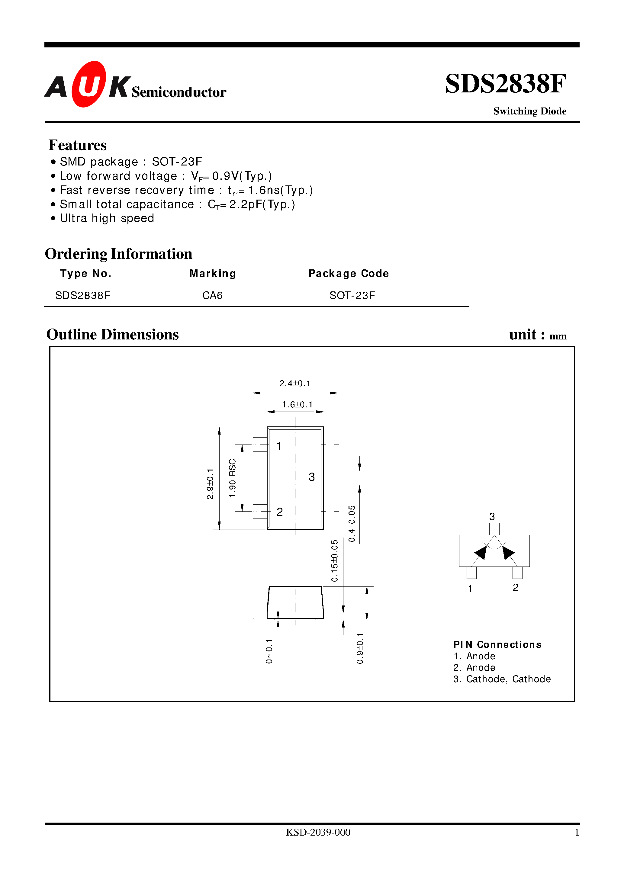 Datasheet SDS2838F page 1 Datasheet SDS2838F - Switching Diode page 1