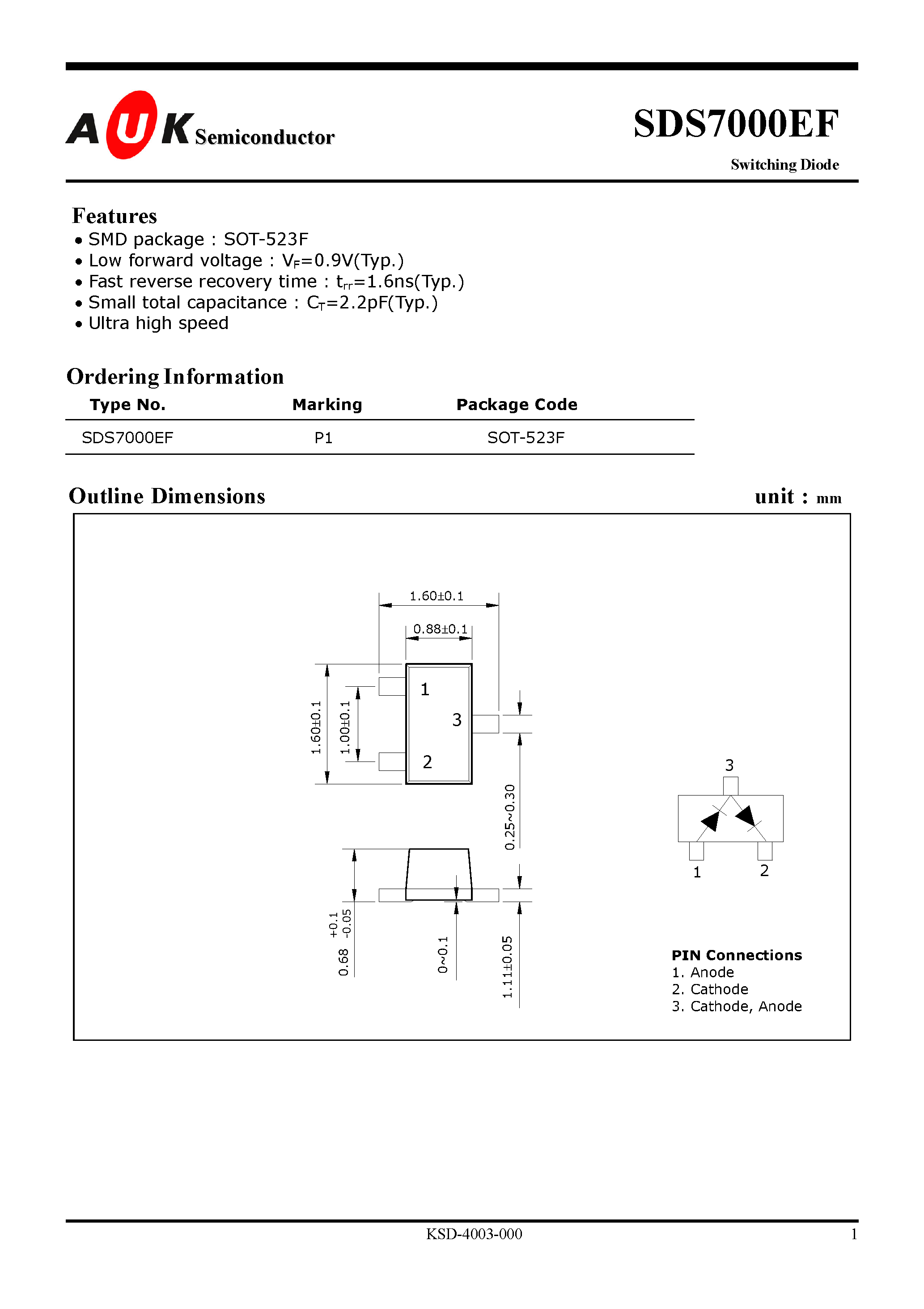 Datasheet SDS7000EF page 1 Datasheet SDS7000EF - Switching Diode page 1