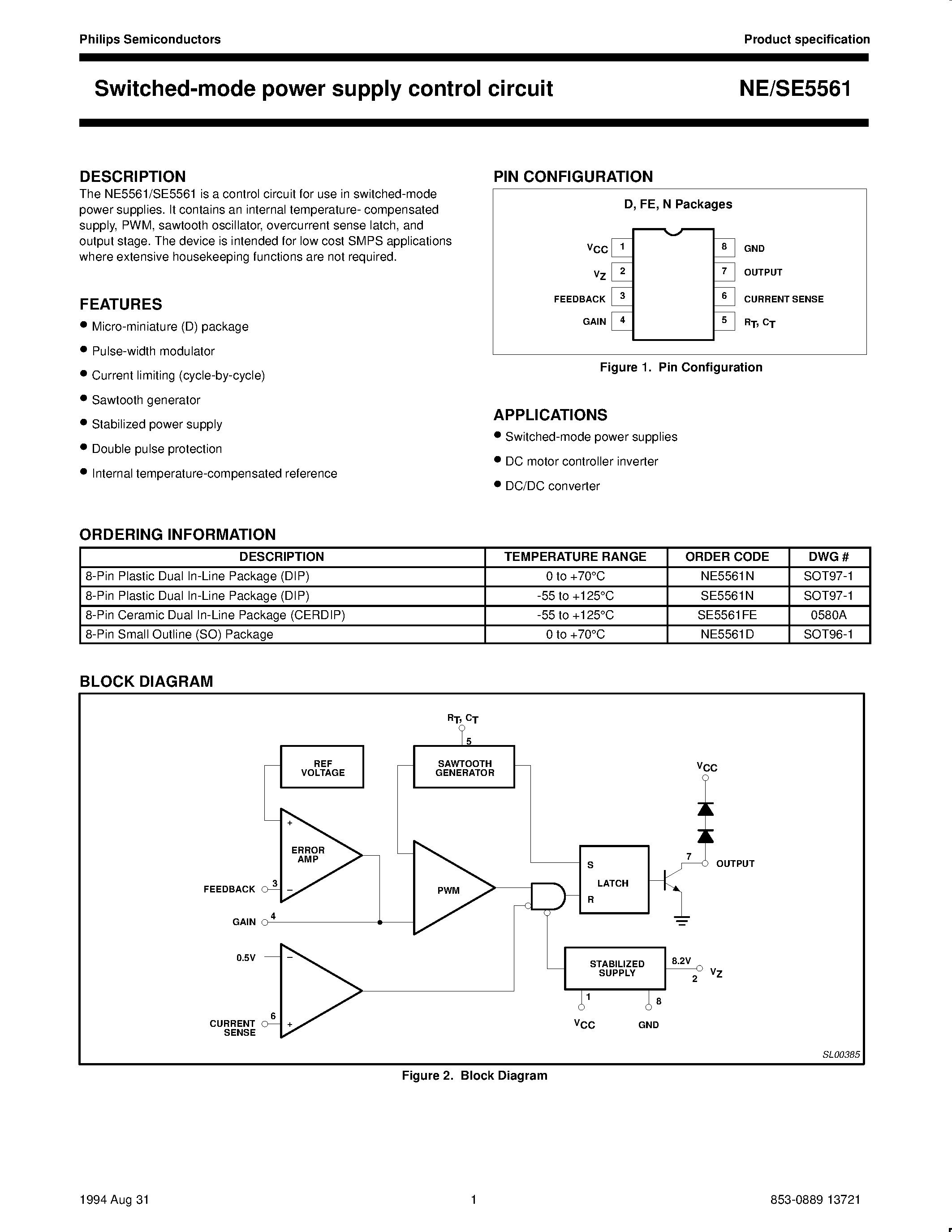 Datasheet SE5561FE - Switched-mode power supply control circuit page 1