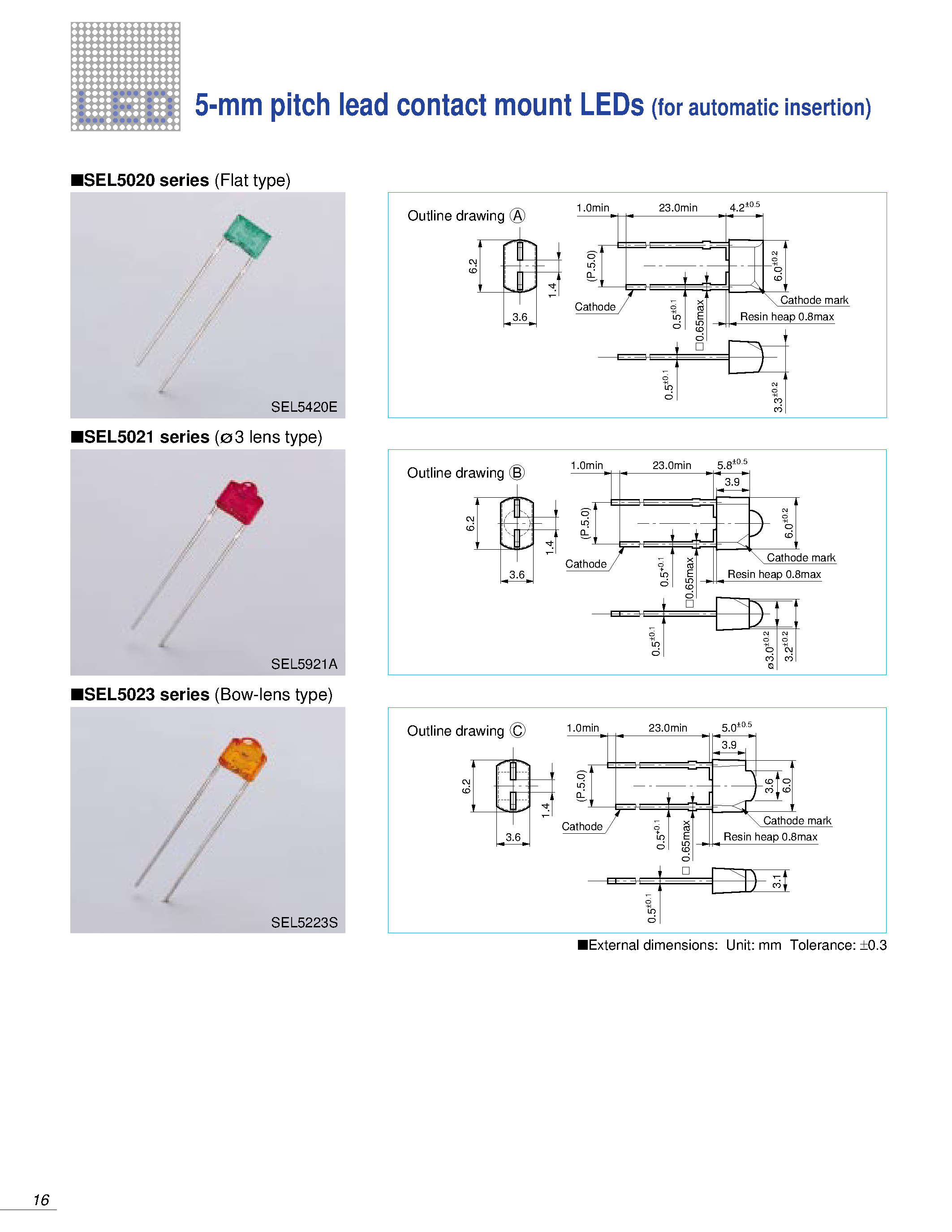 Datasheet SEL5823A - 5-mm pitch lead contact mount LEDs (for automatic insertion) page 1