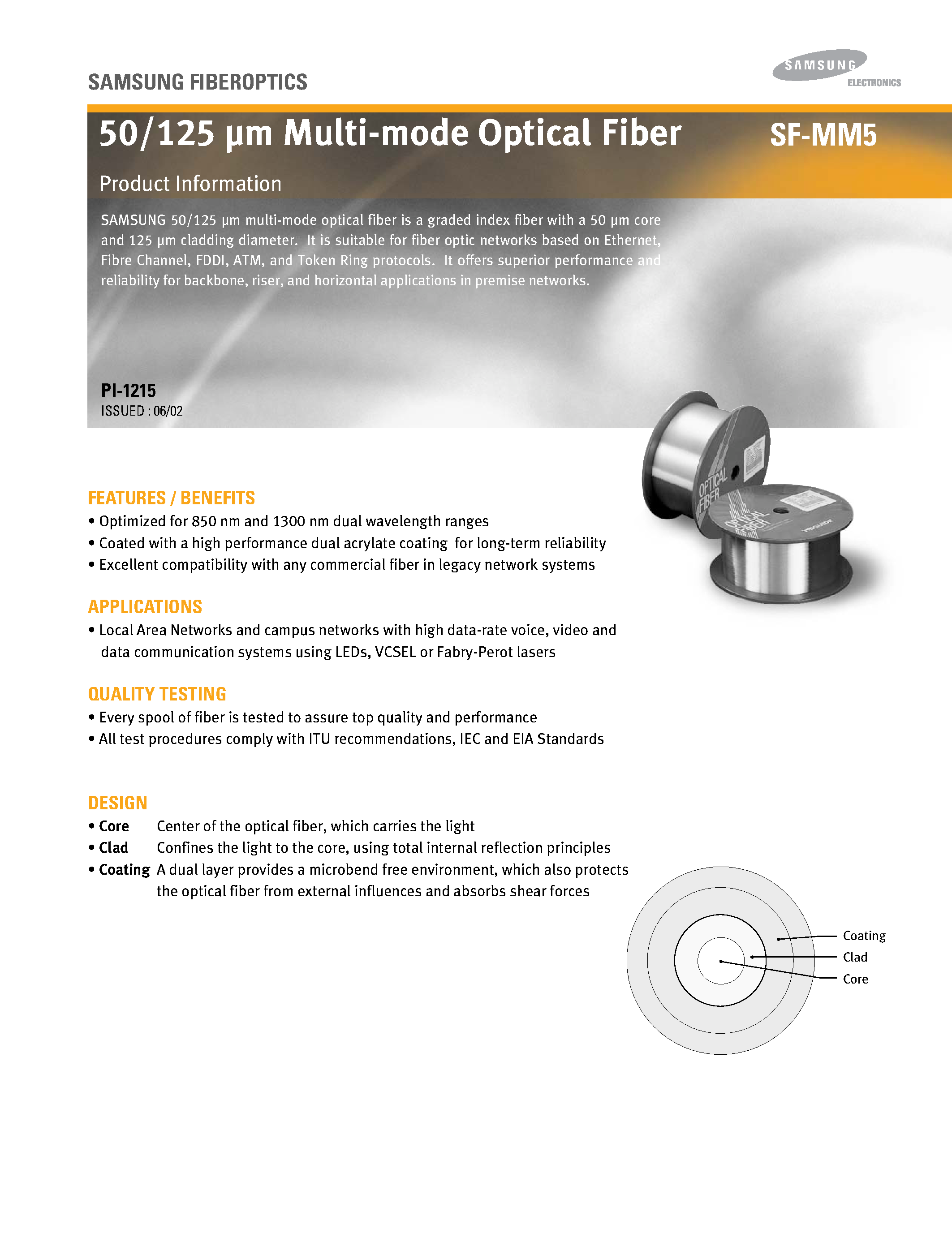 Datasheet SF-MM5-X page 1 Datasheet SF-MM5-X - 50/125 Um Multi-mode Optical Fiber page 1