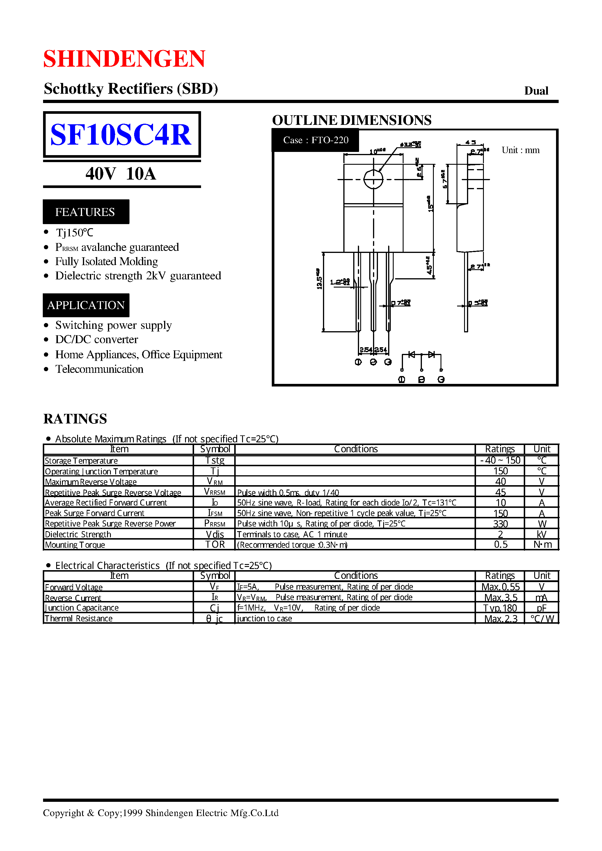 Datasheet SF10SC4R page 1 Datasheet SF10SC4R - Schottky Rectifiers (SBD) (40V 10A) page 1