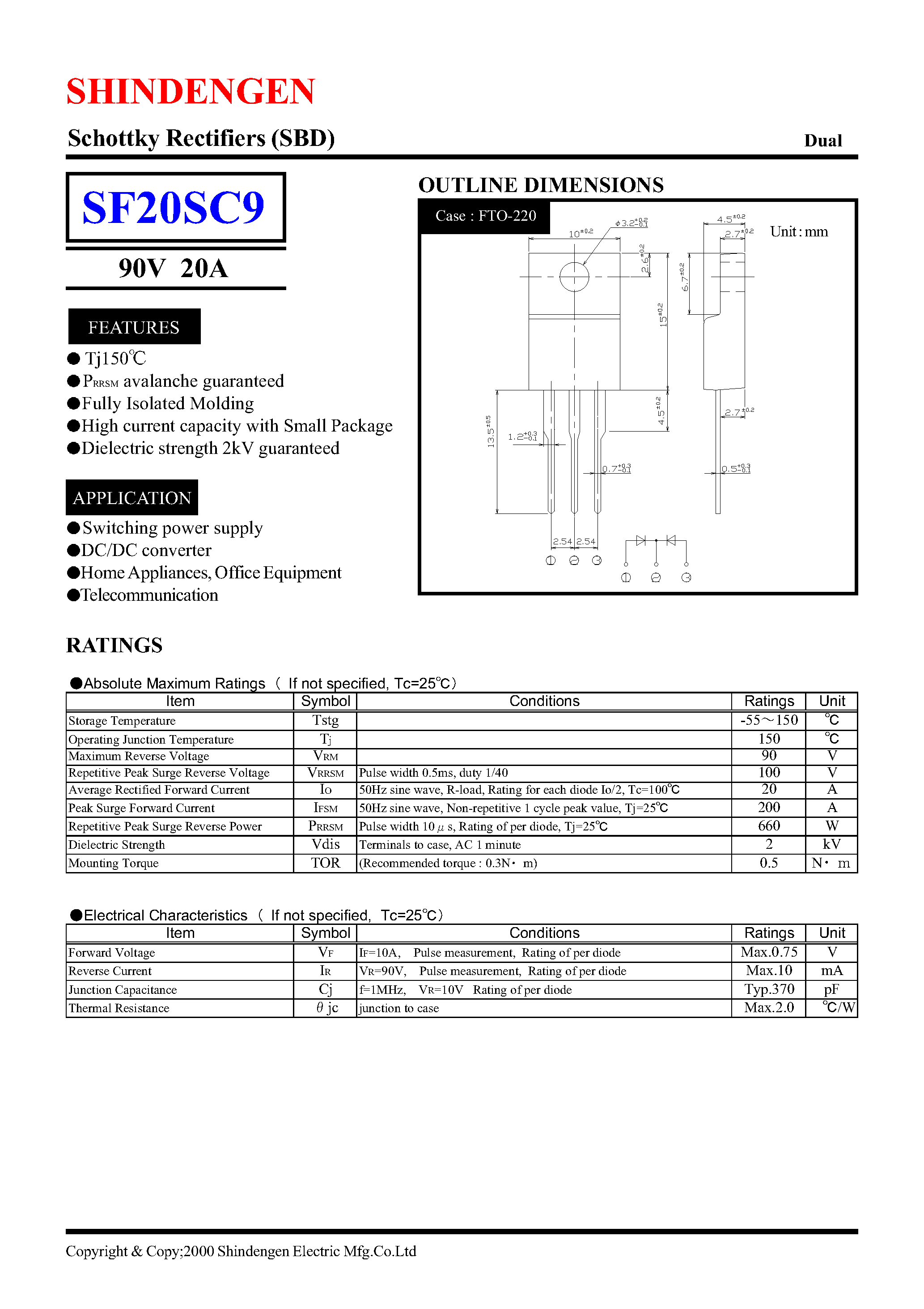 Datasheet SF20SC9 page 1 Datasheet SF20SC9 - SCHOTTKY RECTIFIERS SBD page 1