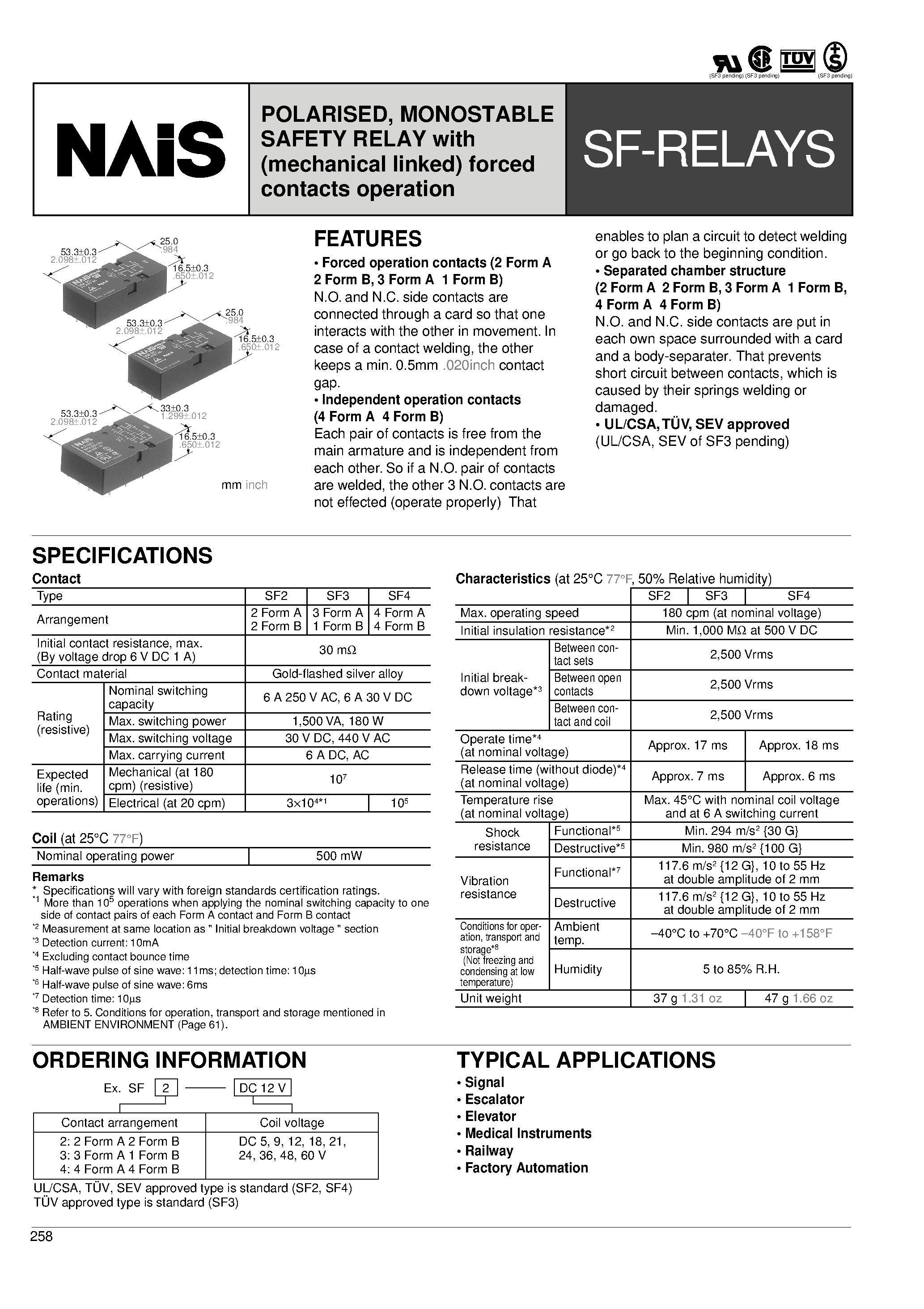 Datasheet SF4-DC48V - POLARISED / MONOSTABLE SAFETY RELAY with (mechanical linked) forced contacts operation page 1
