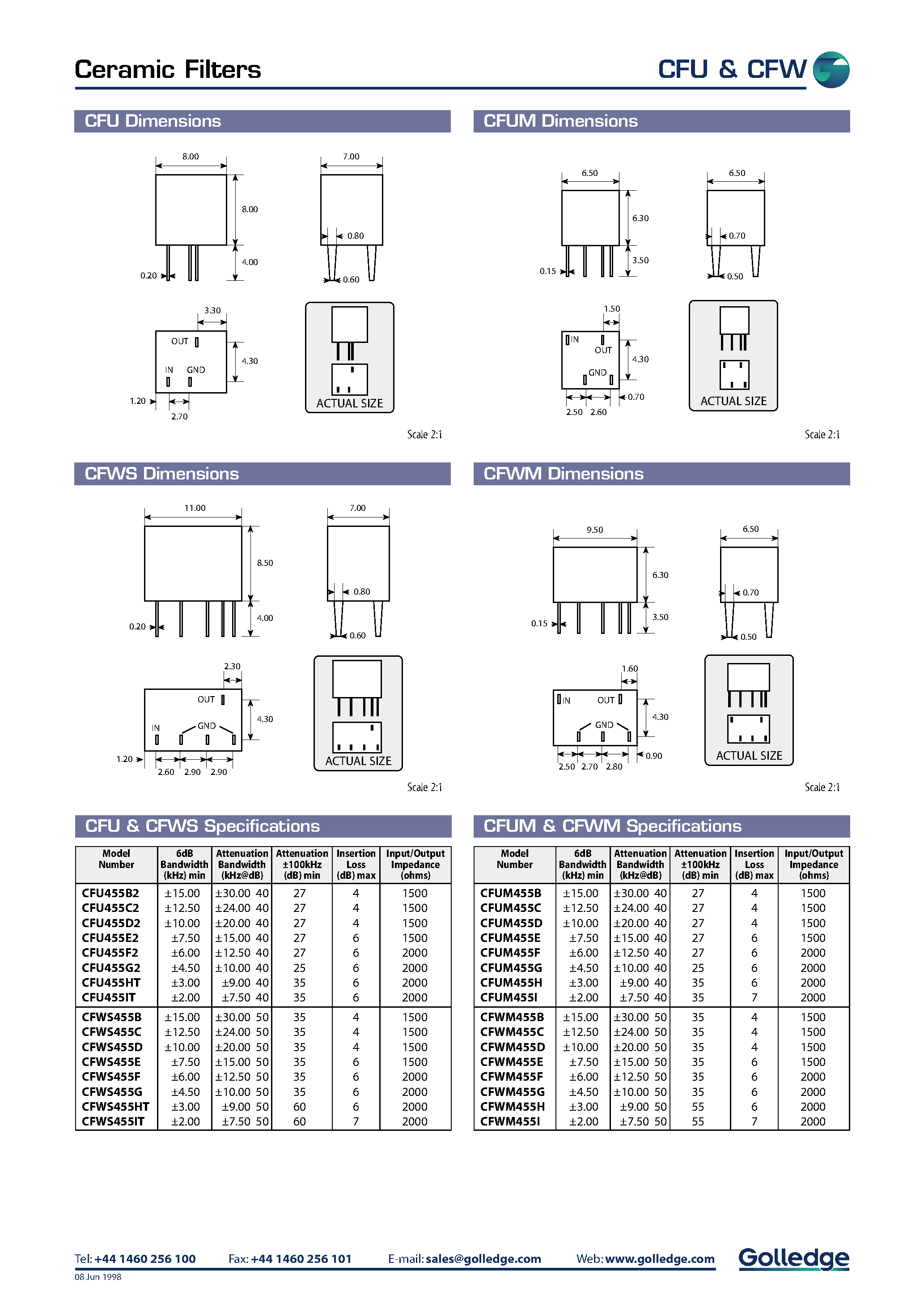 Datasheet SFGCG455EX page 1 Datasheet SFGCG455EX - CERAMIC FILTERS page 1