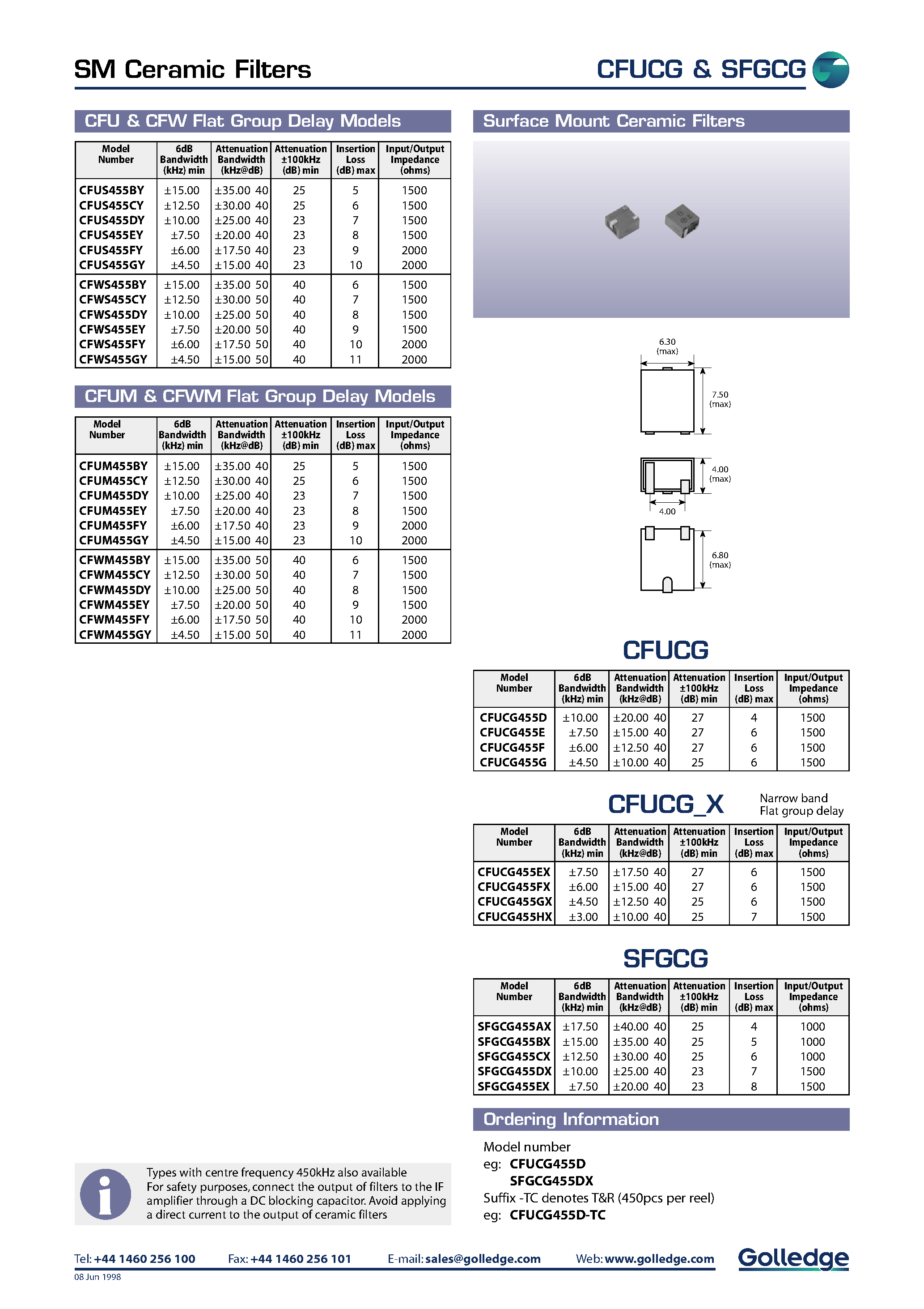 Datasheet SFGCG455EX page 2 Datasheet SFGCG455EX - CERAMIC FILTERS page 2