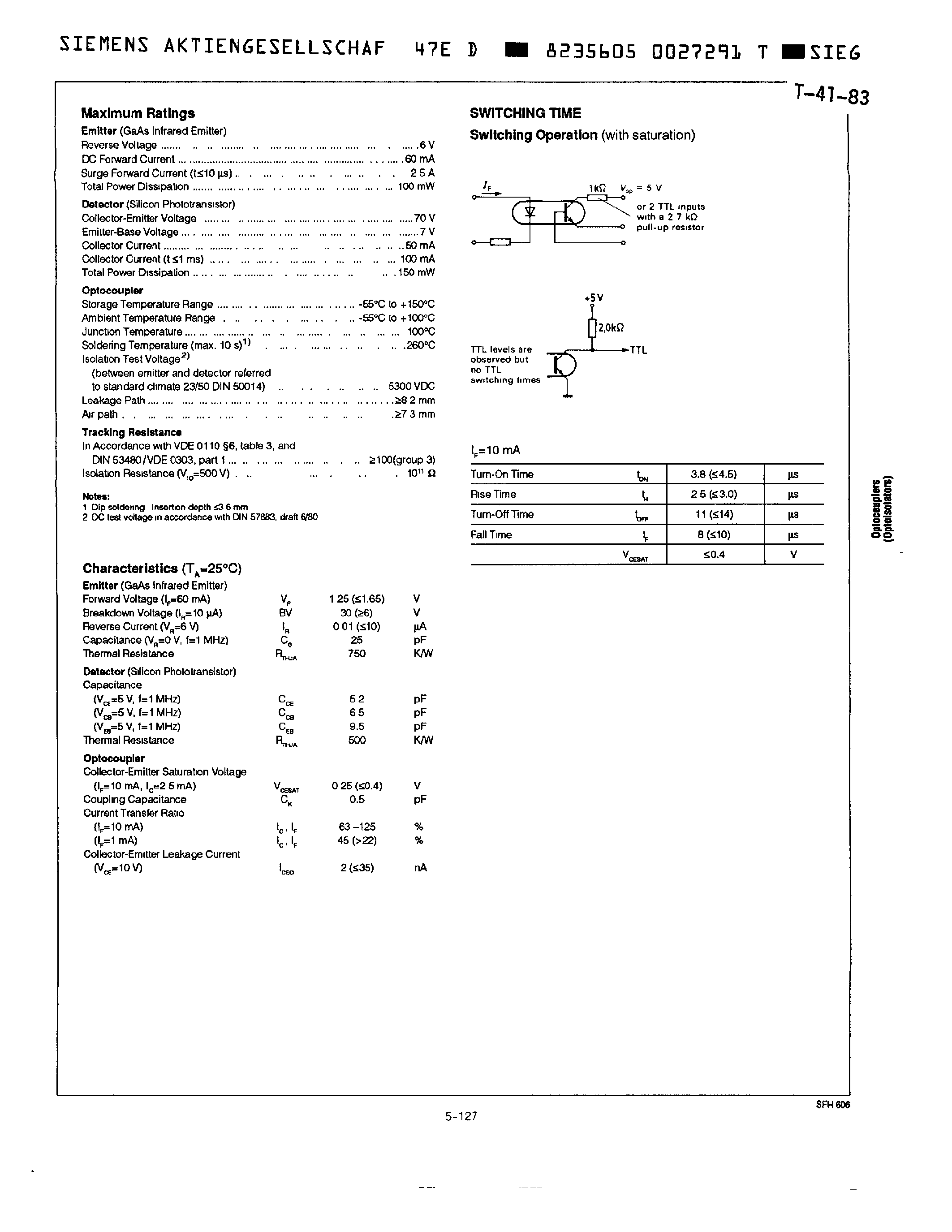 Datasheet SFH606 page 2 Datasheet SFH606 - 5.3KV TRIOS OPTOCOUPLER HIGH REL/FAST TRANSISTOR page 2