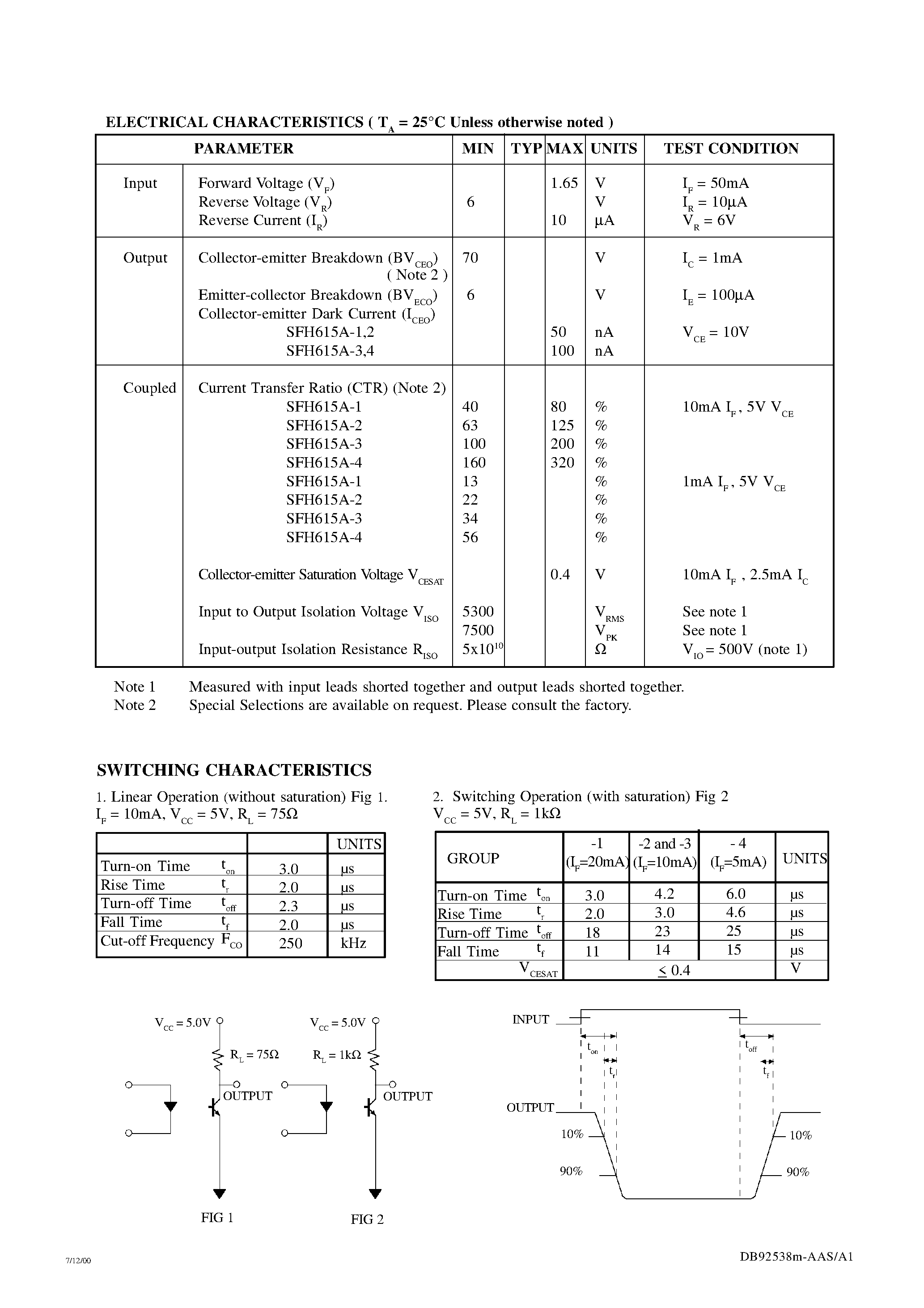 Datasheet SFH615A-1 page 2 Datasheet SFH615A-1 - LOW INPUT CURRENT PHOTOTRANSISTOR OPTICALLY COUPLED ISOLATORS page 2