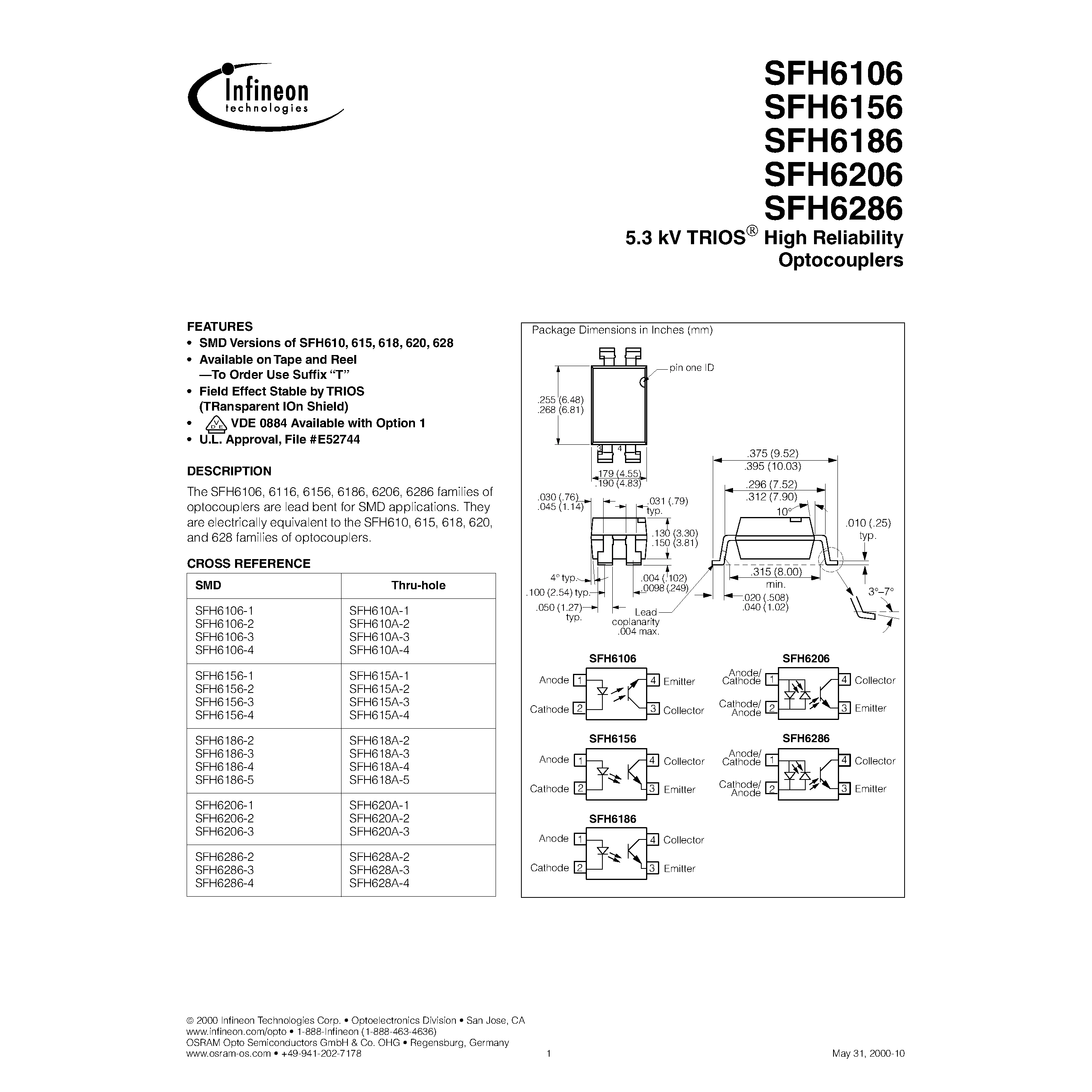 Datasheet SFH615A-4 - Optocouplers page 1