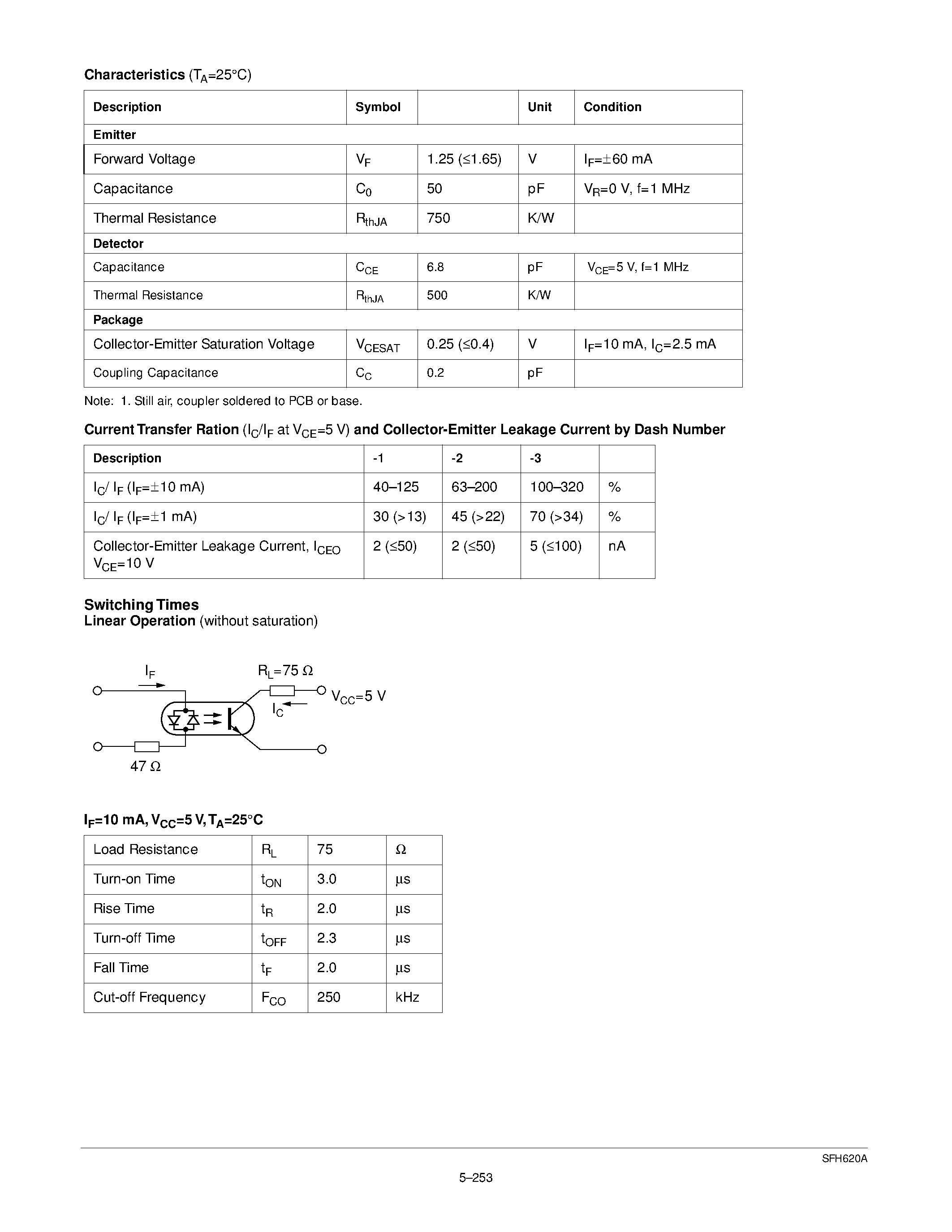 Datasheet SFH620A - 5.3 kV TRIOS OPTOCOUPLER AC VOLTAGE INPUT page 2