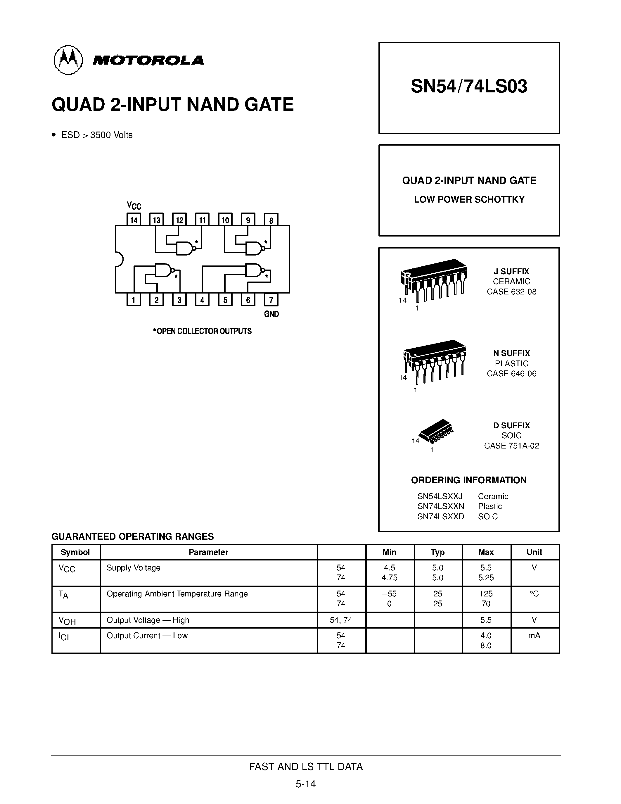 Datasheet SN74LS03N - QUAD 2-INPUT NAND GATE page 1
