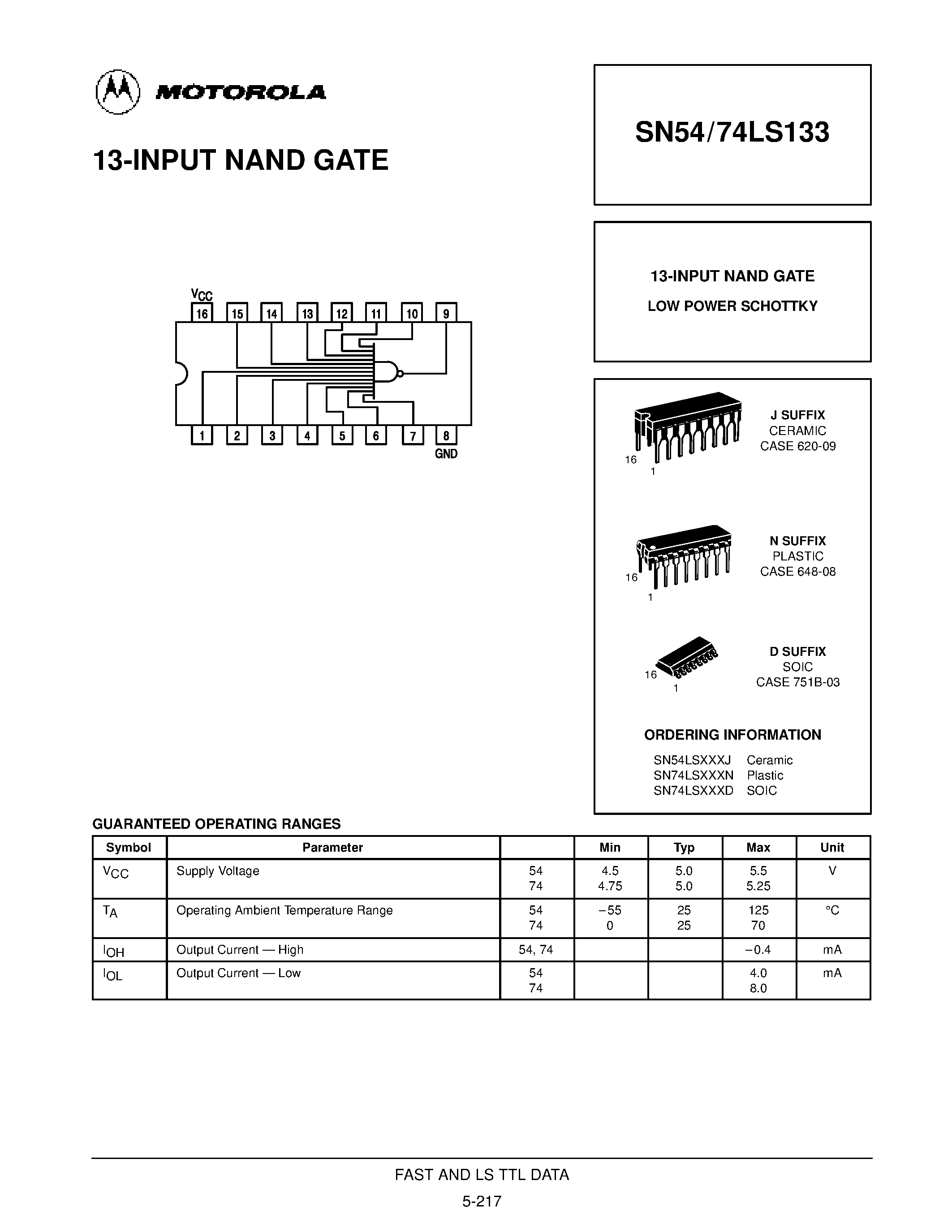 Datasheet SN74LS133N - 13-INPUT NAND GATE page 1