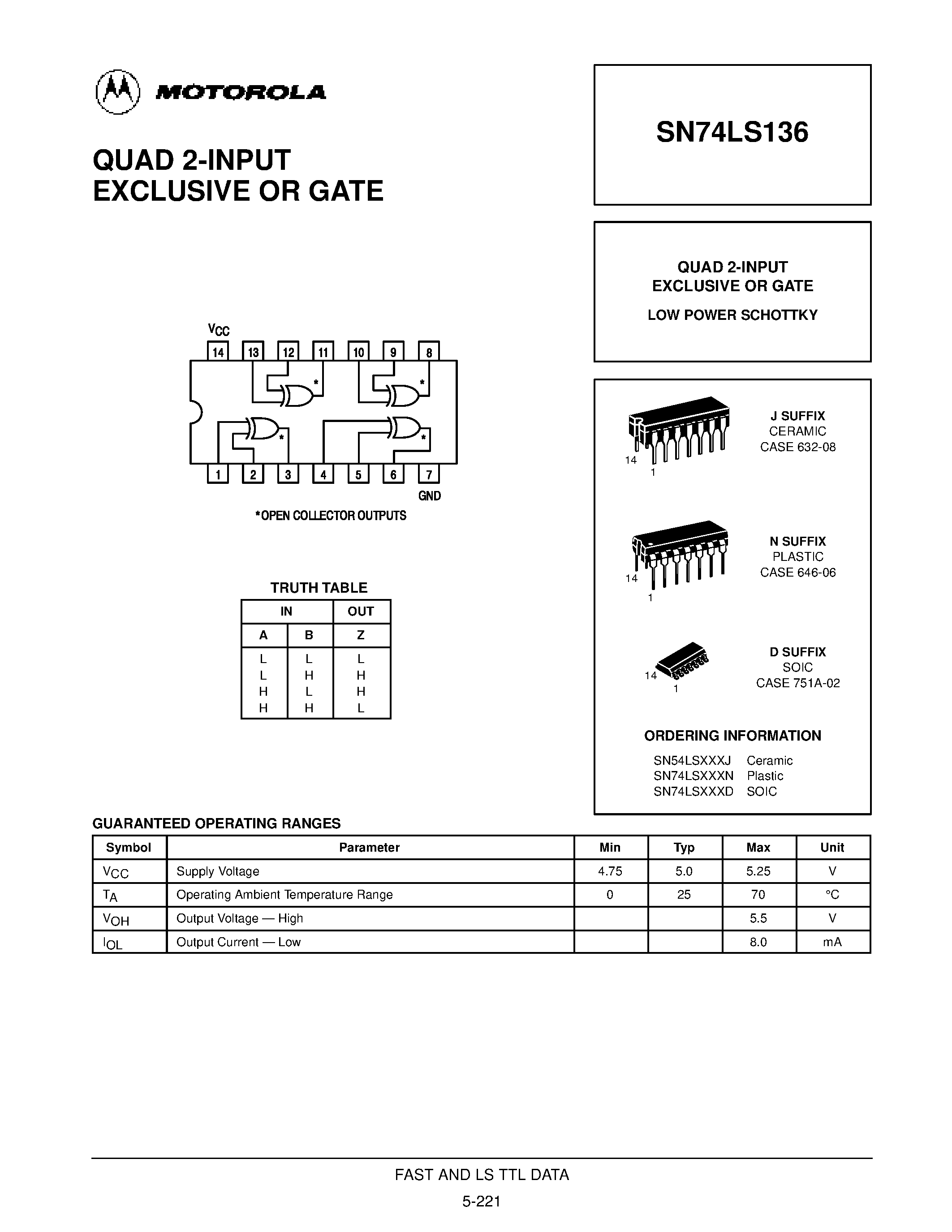 Datasheet SN74LS136D - QUAD 2-INPUT EXCLUSIVE OR GATE page 1