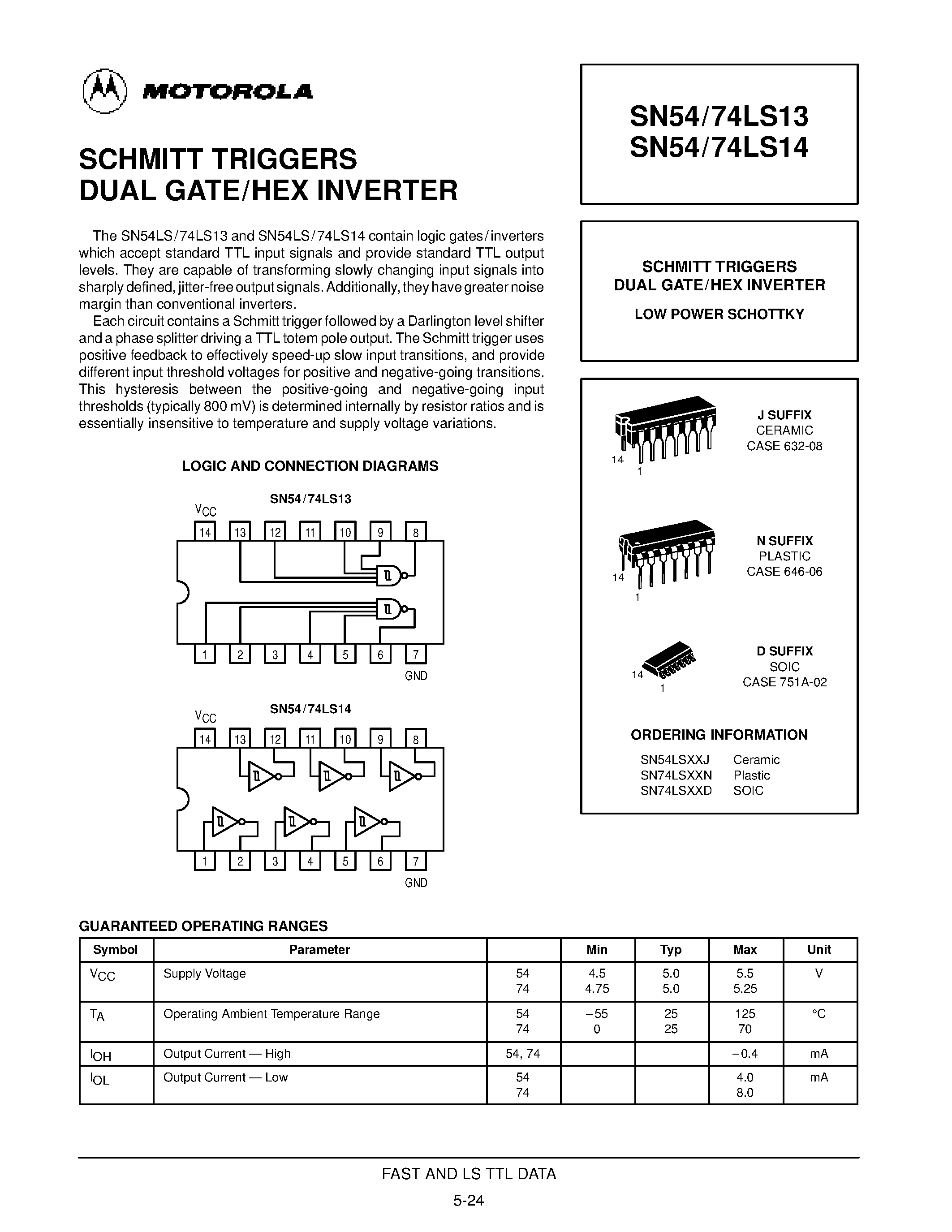 Datasheet SN74LS14D - SCHMITT TRIGGERS DUAL GATE/HEX INVERTER page 1