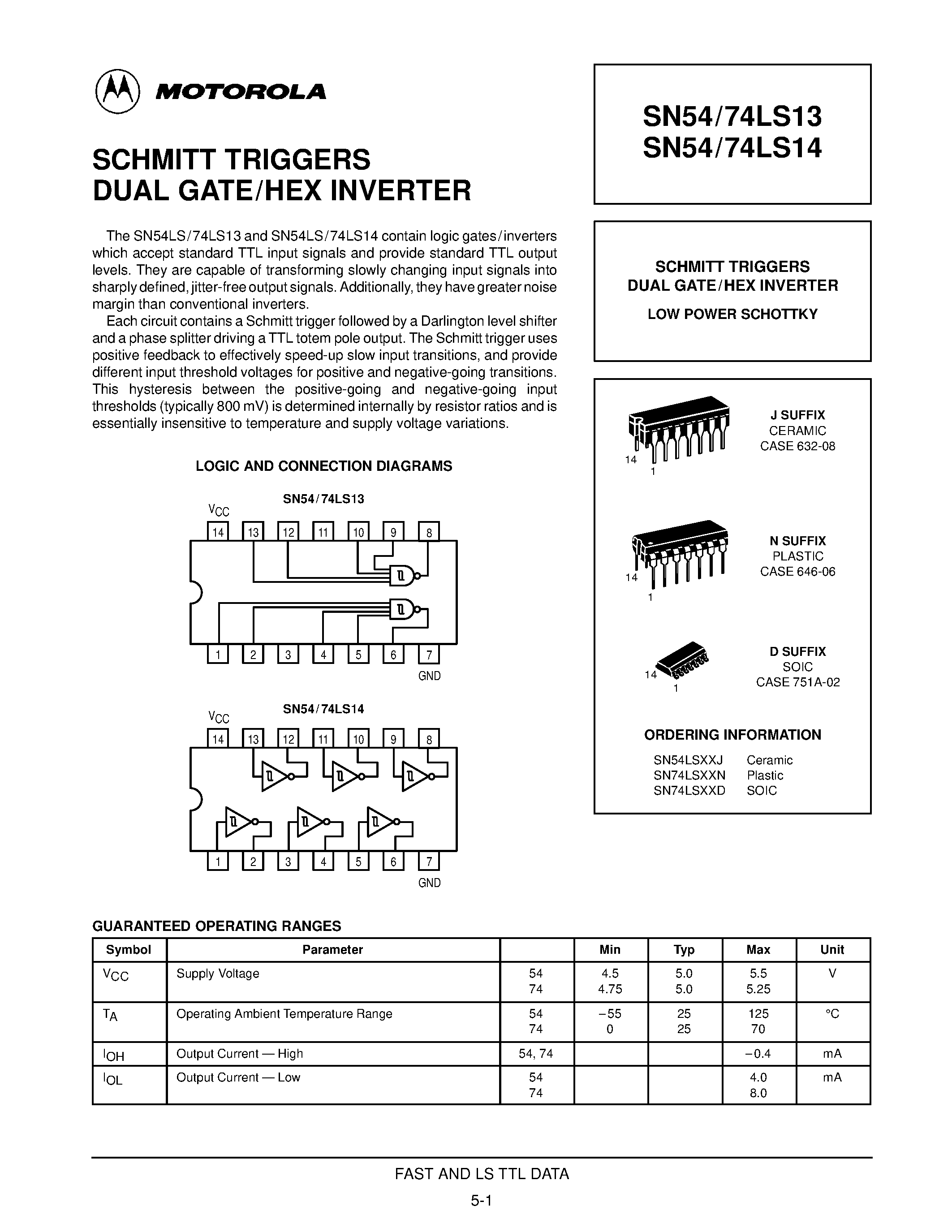 Datasheet SN74LS14N - SCHMITT TRIGGERS DUAL GATE/HEX INVERTER page 1