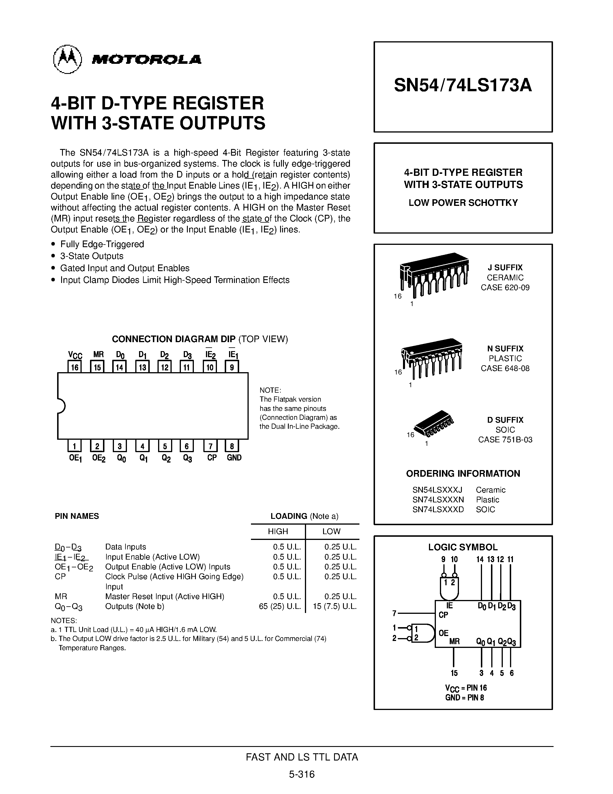 Datasheet SN74LS173D - 4-BIT D-TYPE REGISTER WITH 3-STATE OUTPUTS page 1