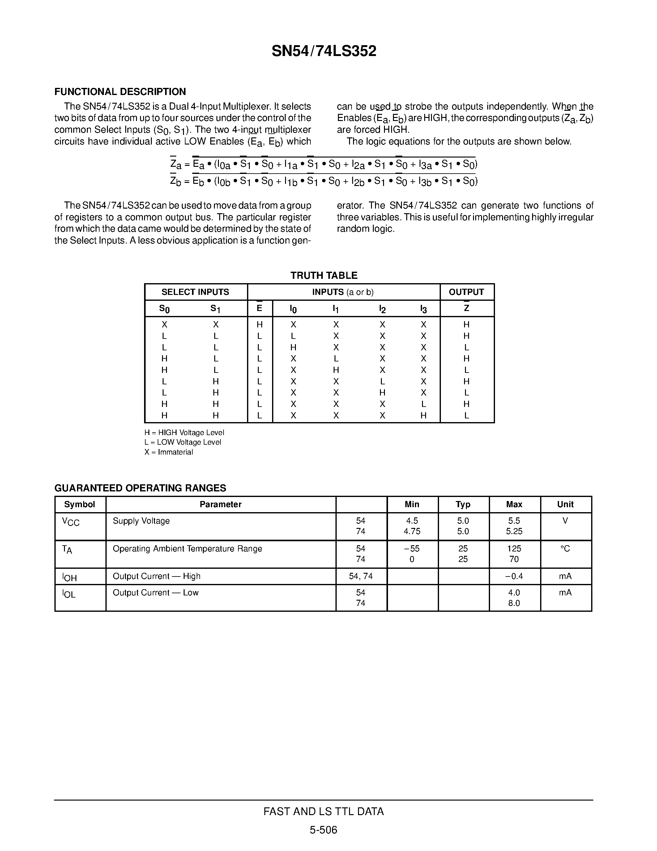 Datasheet SN74LS352D - DUAL 4-INPUT MULTIPLEXER page 2
