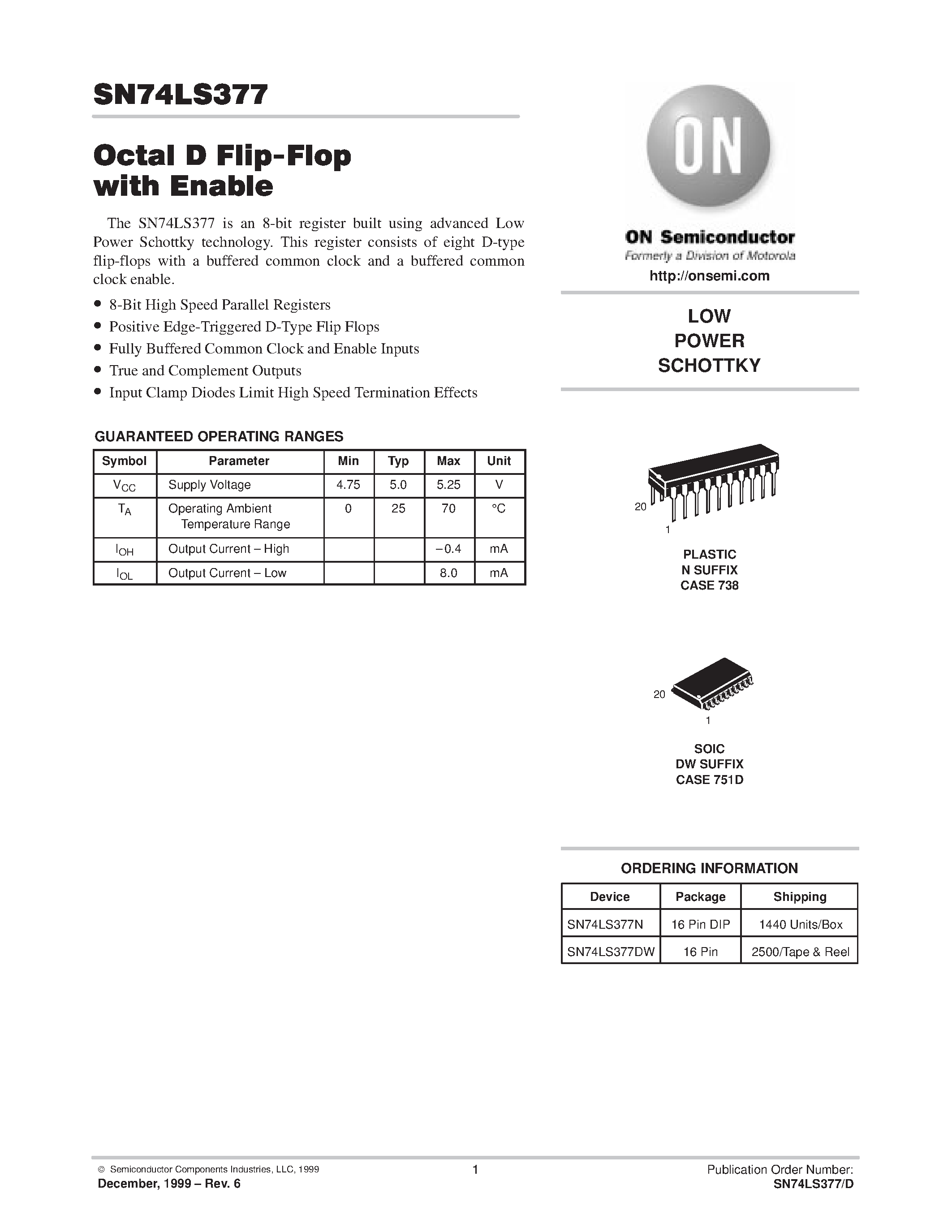 Datasheet SN74LS377DW page 1 Datasheet SN74LS377DW - LOW POWER SCHOTTKY page 1