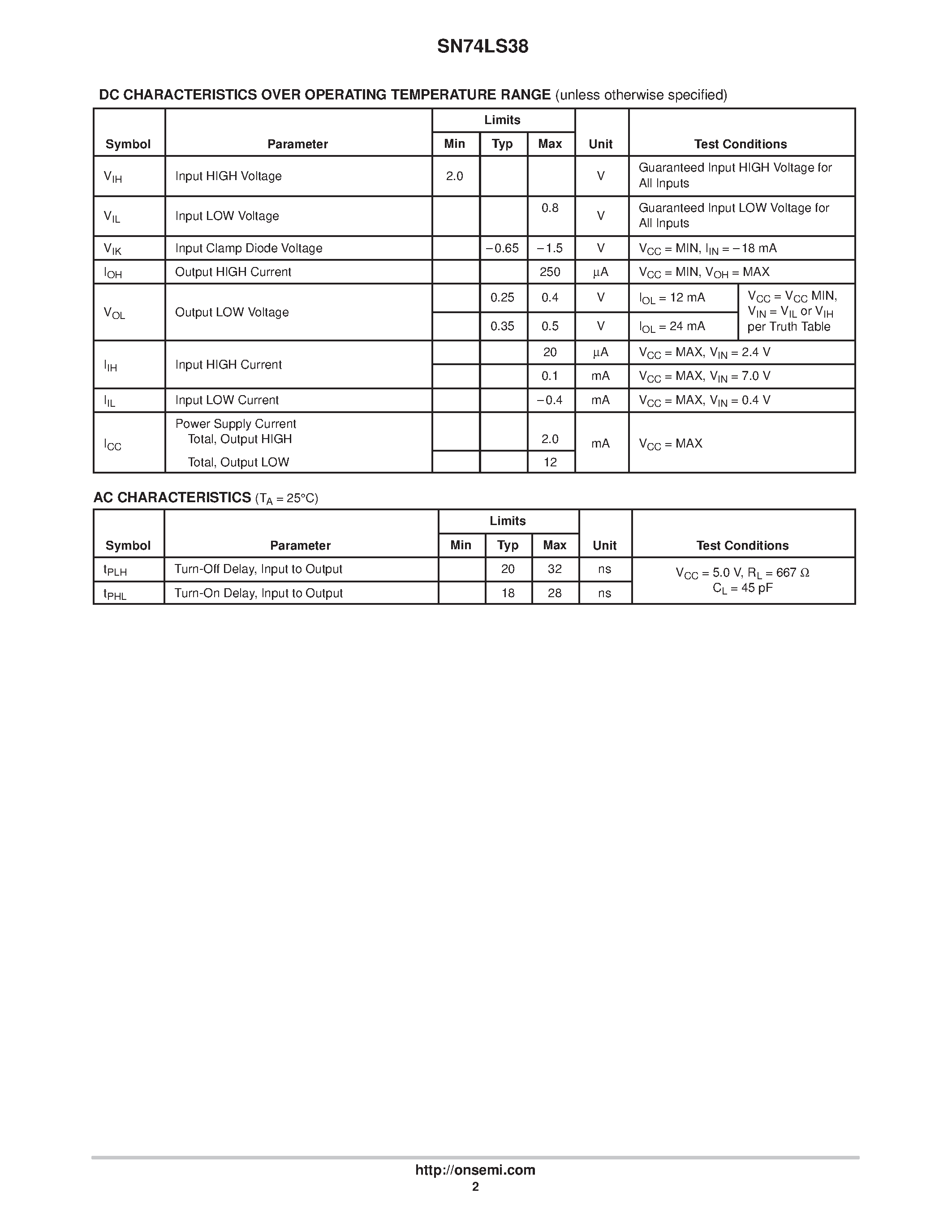 Datasheet SN74LS38N page 2 Datasheet SN74LS38N - LOW POWER SCHOTTKY page 2