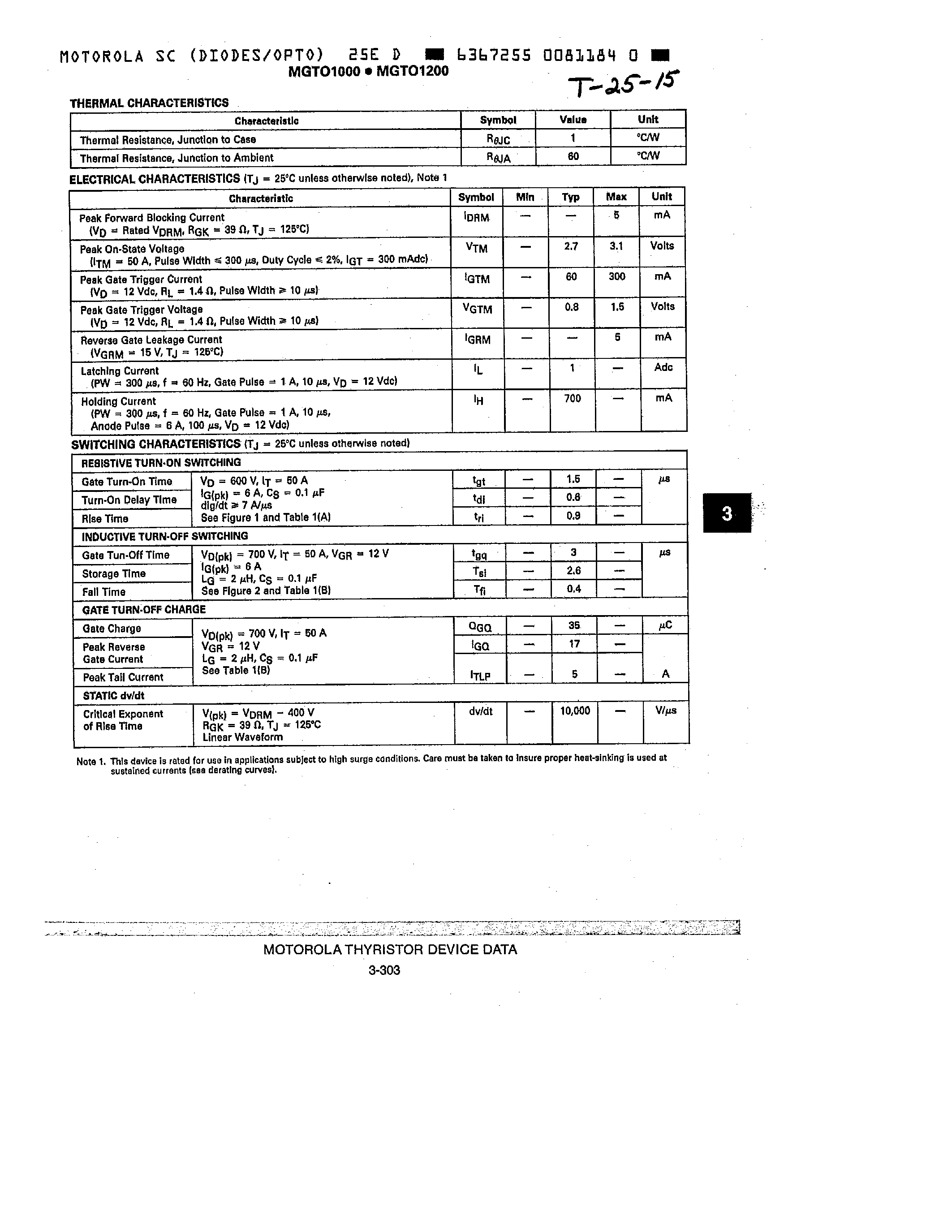 Даташит MGTO1000 - Gate turn-off thyristor / Repetitive peak off-state voltage 1000 V / 18 A RMS страница 2