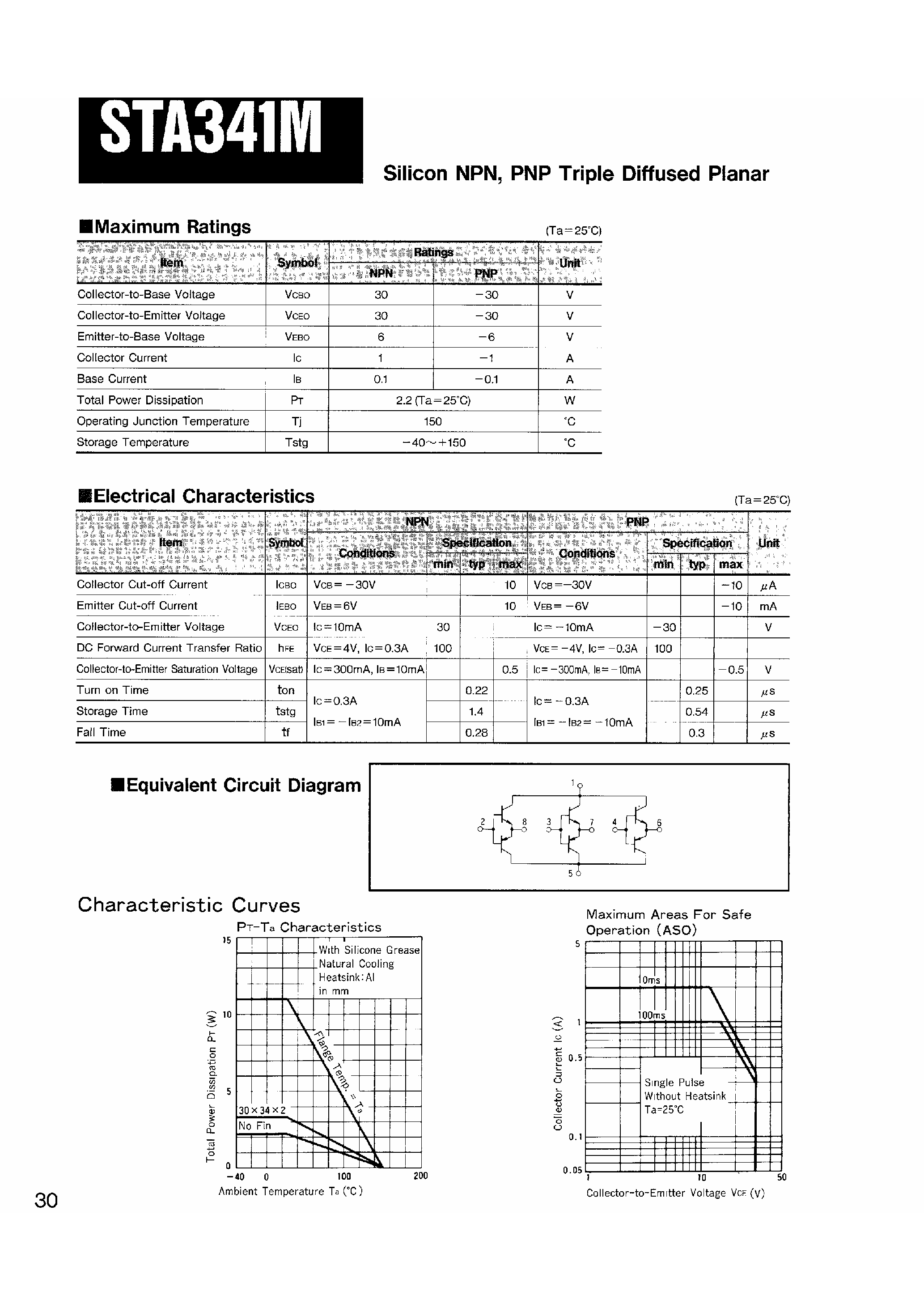 Datasheet STA341M page 1 Datasheet STA341M - Silicon NPN / PNP Triple Diffused Planar page 1