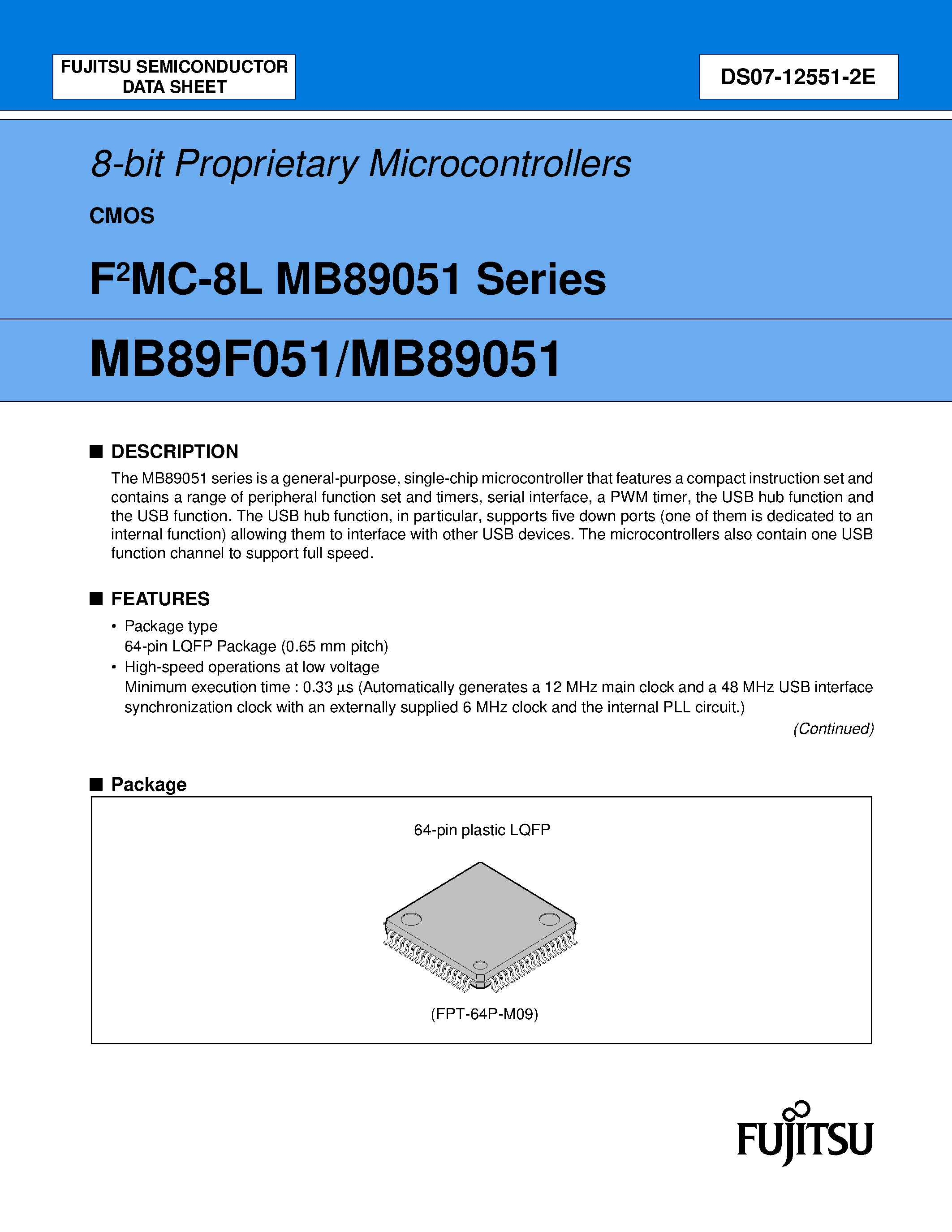 Datasheet MB89051 - 8 Bit Proprietary Microcontrollers page 1