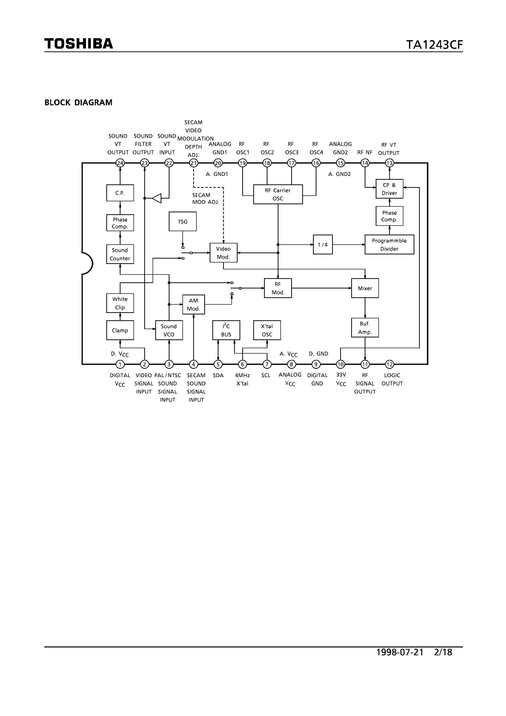 Datasheet TA1243CF - RF MODULATOR FOR VCR page 2