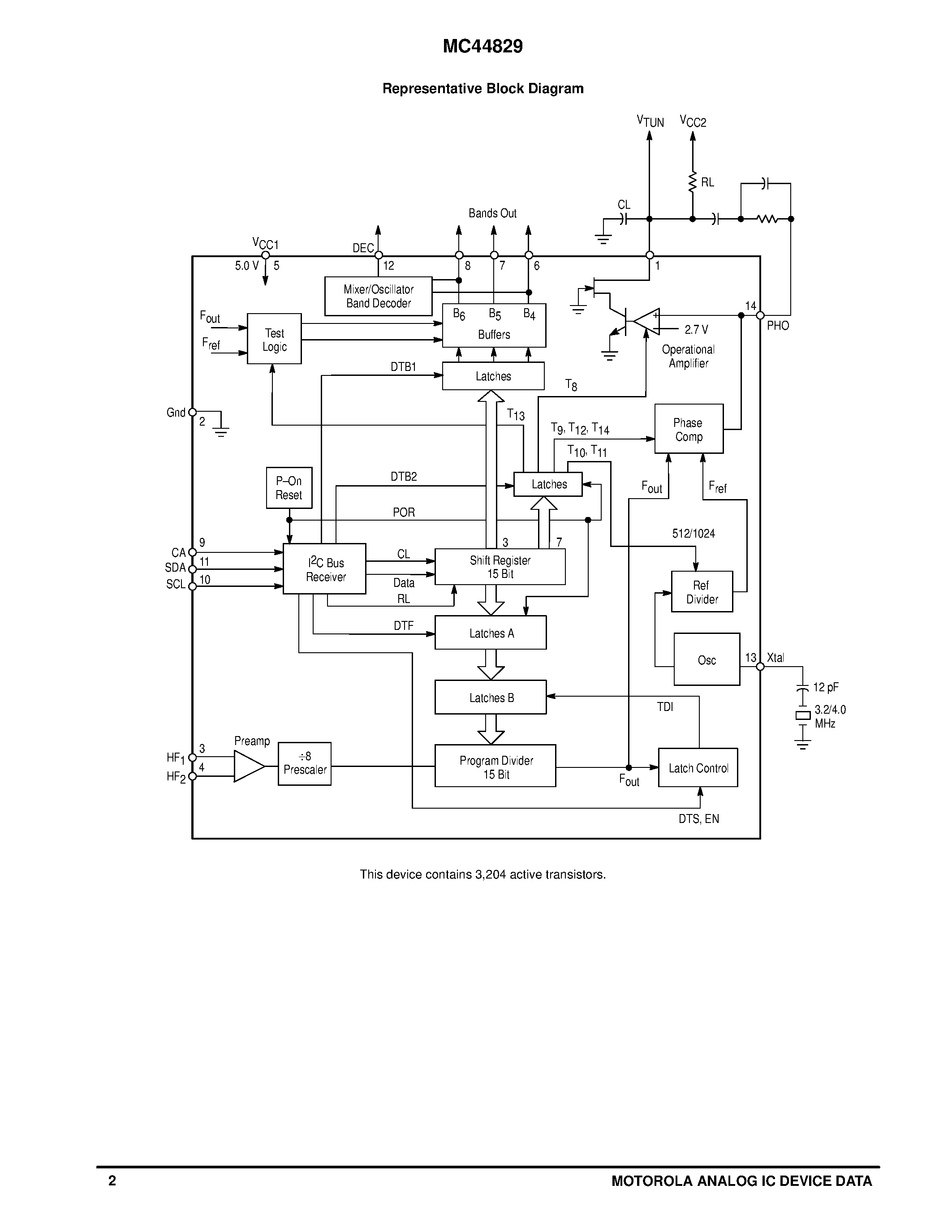 Даташит MC44829 - TV AND VCR I2C PLL TUNING CIRCUIT WITH 1.3 GHz PRESCALER AND MIX/OSC DECODER страница 2