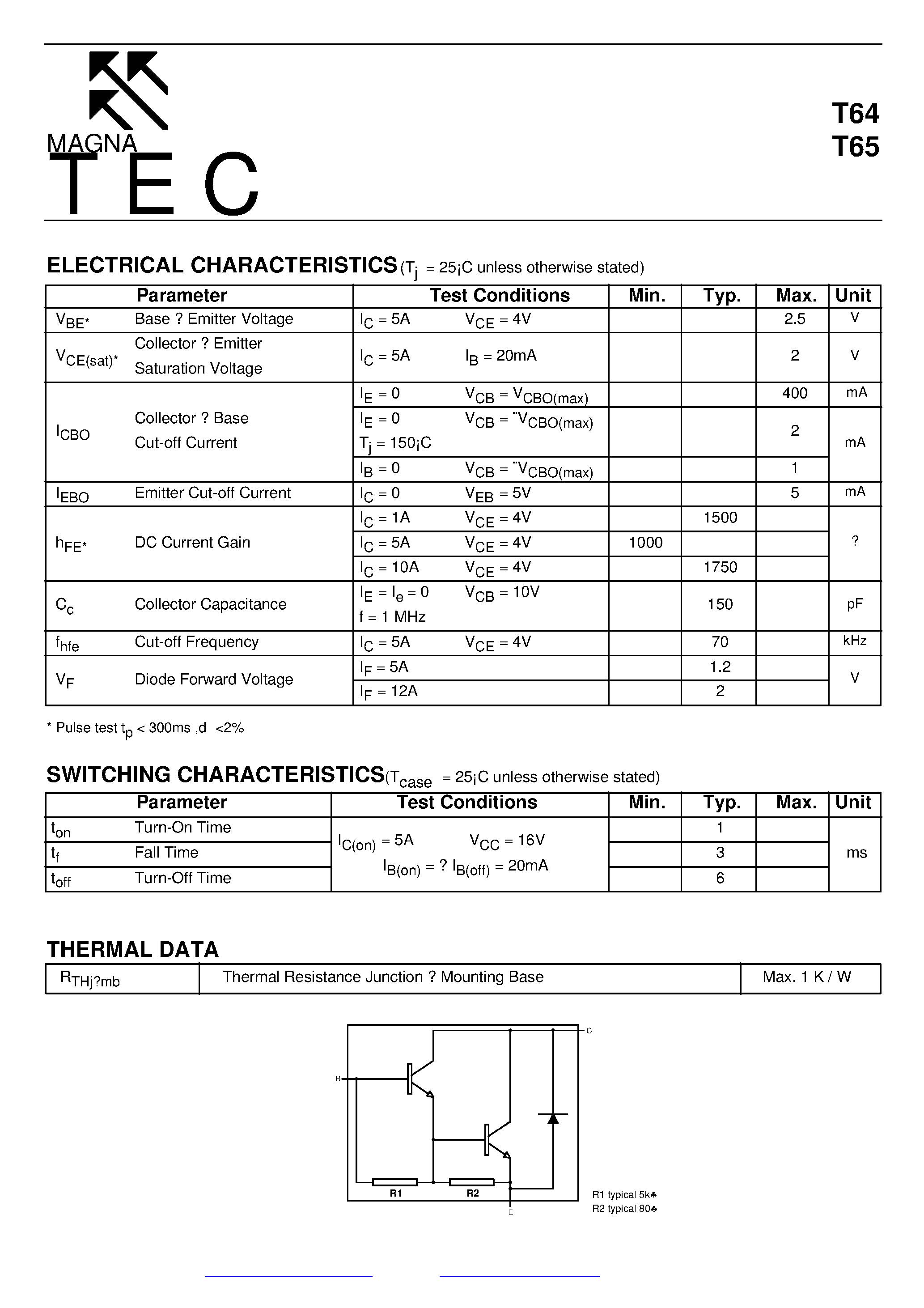 Datasheet T64 page 2 Datasheet T64 - Silicon Darlington Power Transistors page 2